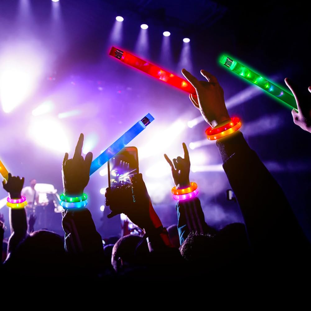 24 pcs Glow Sticks Camping Essentials for Kids, LED Light Up Pop Tubes/Bracelet Party Favors for Kids,Glow in The Dark Party Supplies,Halloween Birthday Gifts Xmas Stocking Goodie Bags Stuffers
