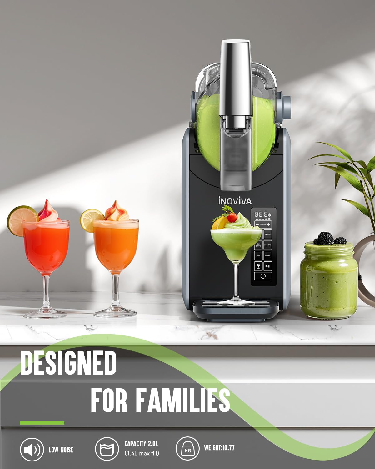 Slushie Machine, 68oz INOVIVA Frozen Drink Maker for Home, No Ice Needed, with Self-Cleaning, 5 Preset Programs, Frozen Margaritas, Frappés, Milkshake, and More