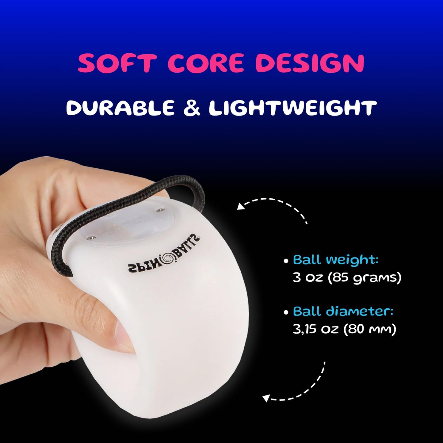 SPIN BALLS Glow.0 LED Poi – USB Rechargeable w/ 22 Vibrant Color Light Modes & Patterns – Durable, Soft-Core Spinning Balls w/Adjustable Leashes & Double-Loop Handles