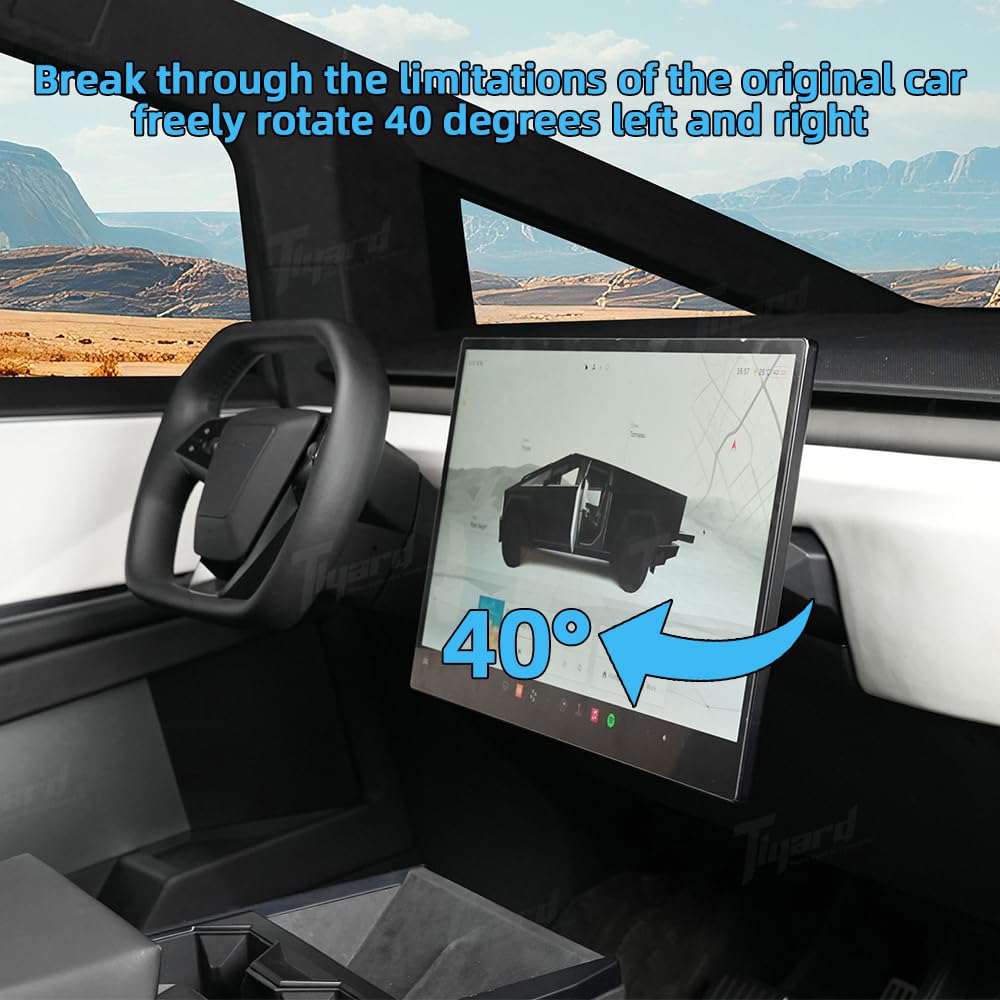 Tlyard Screen Swivel Mount for Tesla Cybertruck 2024 2025 Left/Right/Up/Down 40° Rotating Four Directions Aluminium Alloy Tesla Screen Rotating Bracket Cybertruck Accessories 2025
