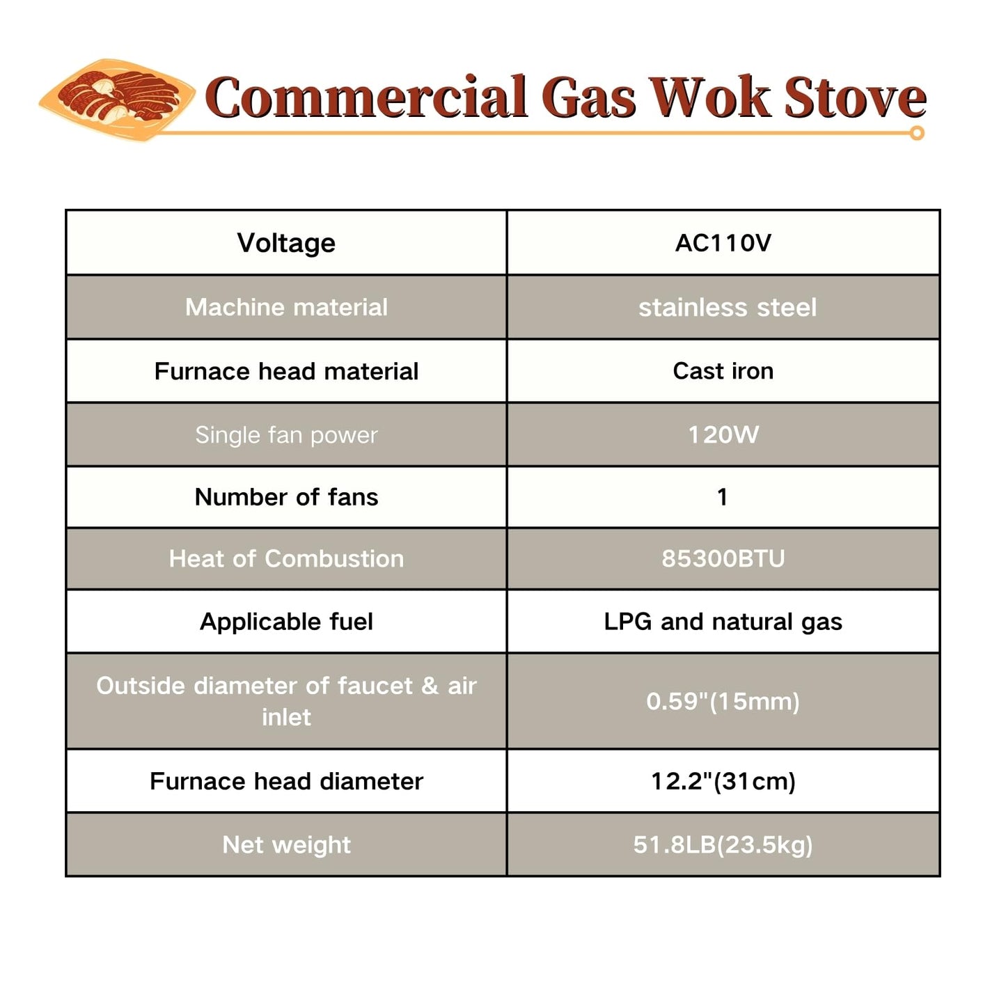 Yokoma Commercial Gas Wok Stove Chinese Wok Range Burner 85300 BTU Heavy-duty Stainless Steel Cooker Liquefied and Natural Gas Compatible Single Stove with Baffle for Chinese Cooking 110V