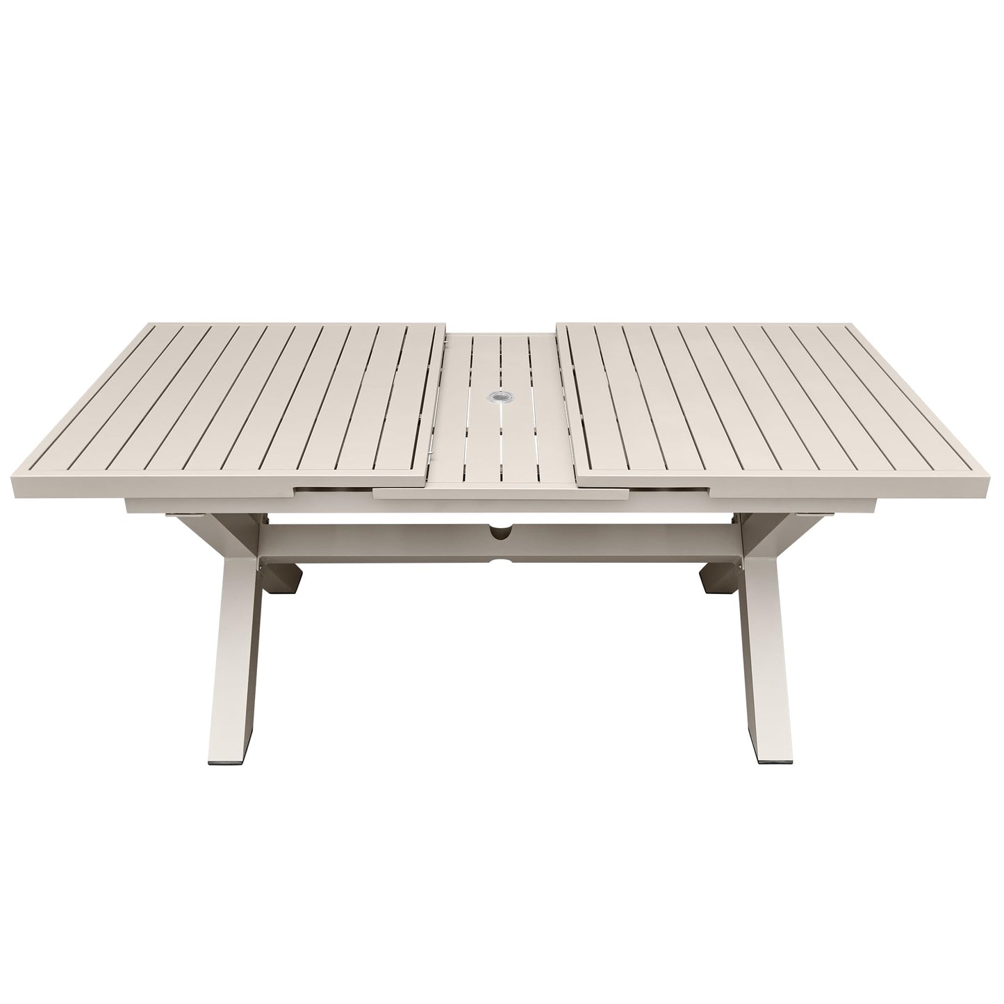 Vmopu 83'' × 32'' Extendable Outdoor Dining Table for 6-8, Aluminum Frame with Umbrella Hole for Patio, Garden, Backyard, Deck, Poolside (Milk Coffee)