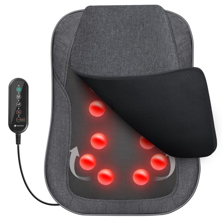 CooCoCo 14"×19" Shiatsu Back Massager with Heat, Birthday Gifts for Dad Mom Women Men Husband, Portable Massage Chair Pad, Kneading Massage Tools for Pain Relief, Chair Massager for Office Home