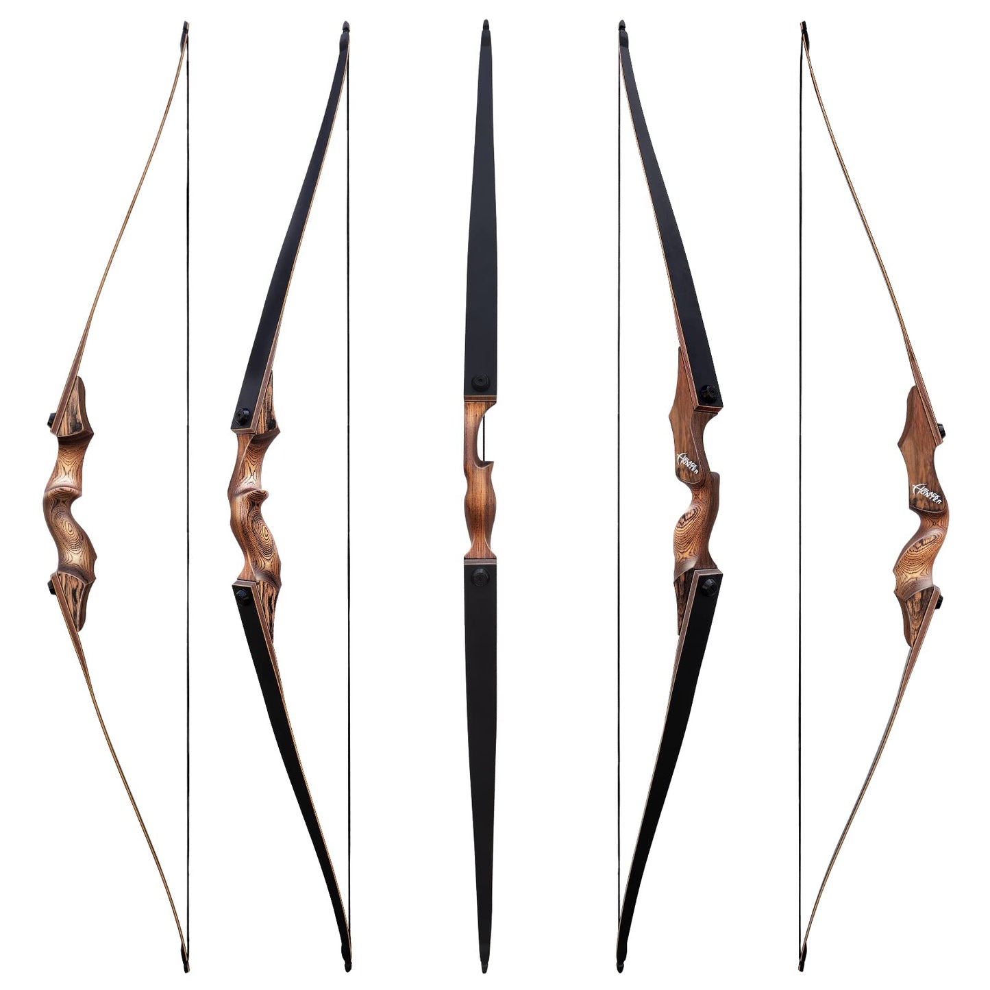 60 Inch Black Hunter Longbow 20-60 Lbs Archery Bow with Stringer Tool Right Hand Hunting Bows for Adults Outdoor Shooting Target Practice (40LBS)