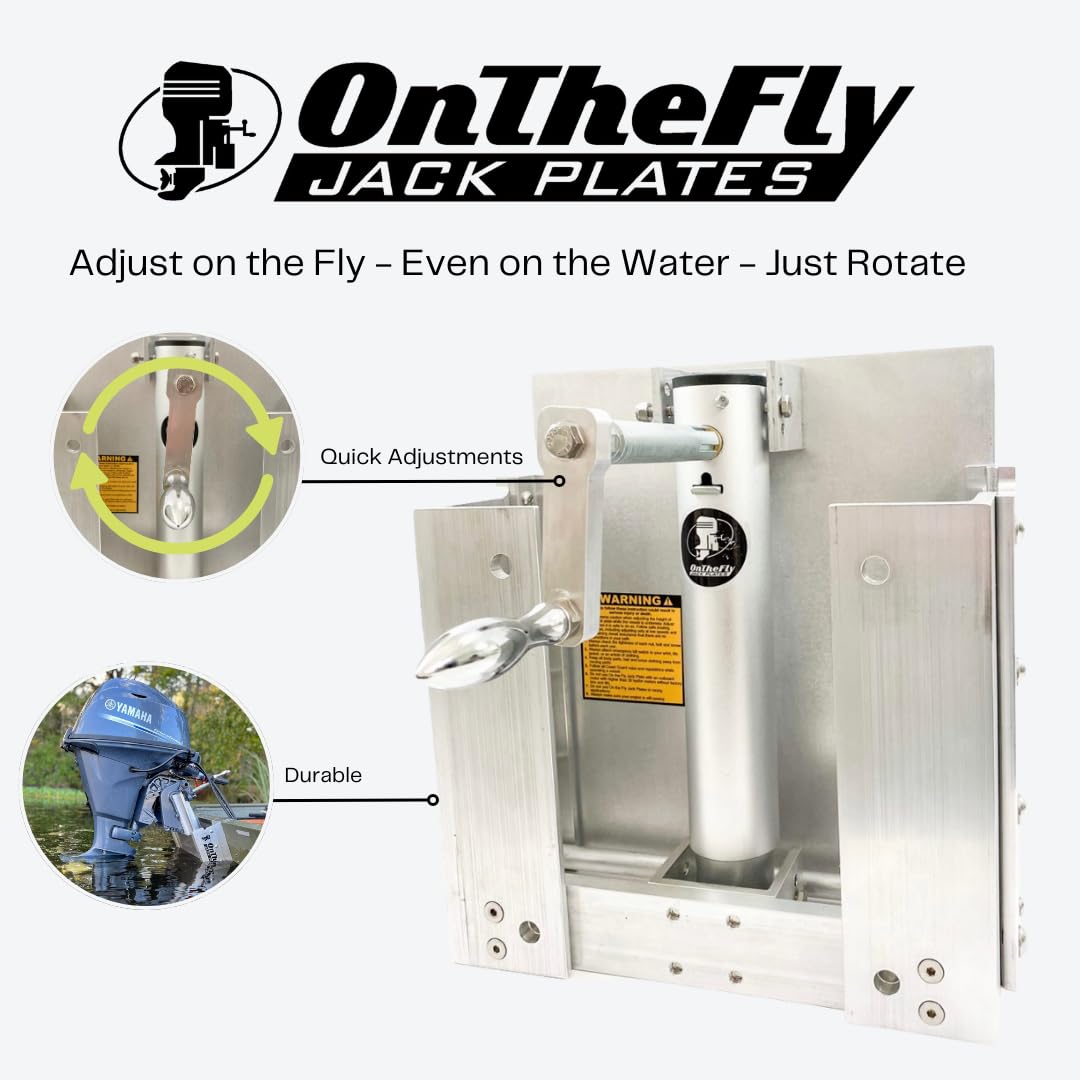 Adjustable Manual Boat Jack Plate – High Grade Marine Aluminum – Standard Unit - for up to 30hp Outboard Motors – by On The Fly Jack Plates