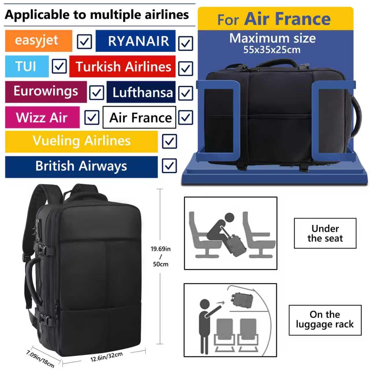 Vacuum Backpack Travel with Pump, Large 80L Exapandable Air Compression Vacuum System, Available Boarding, Carry on Luggage, Water Resistant, TSA Lock and Strong Sealing Airbag for Travel, Black