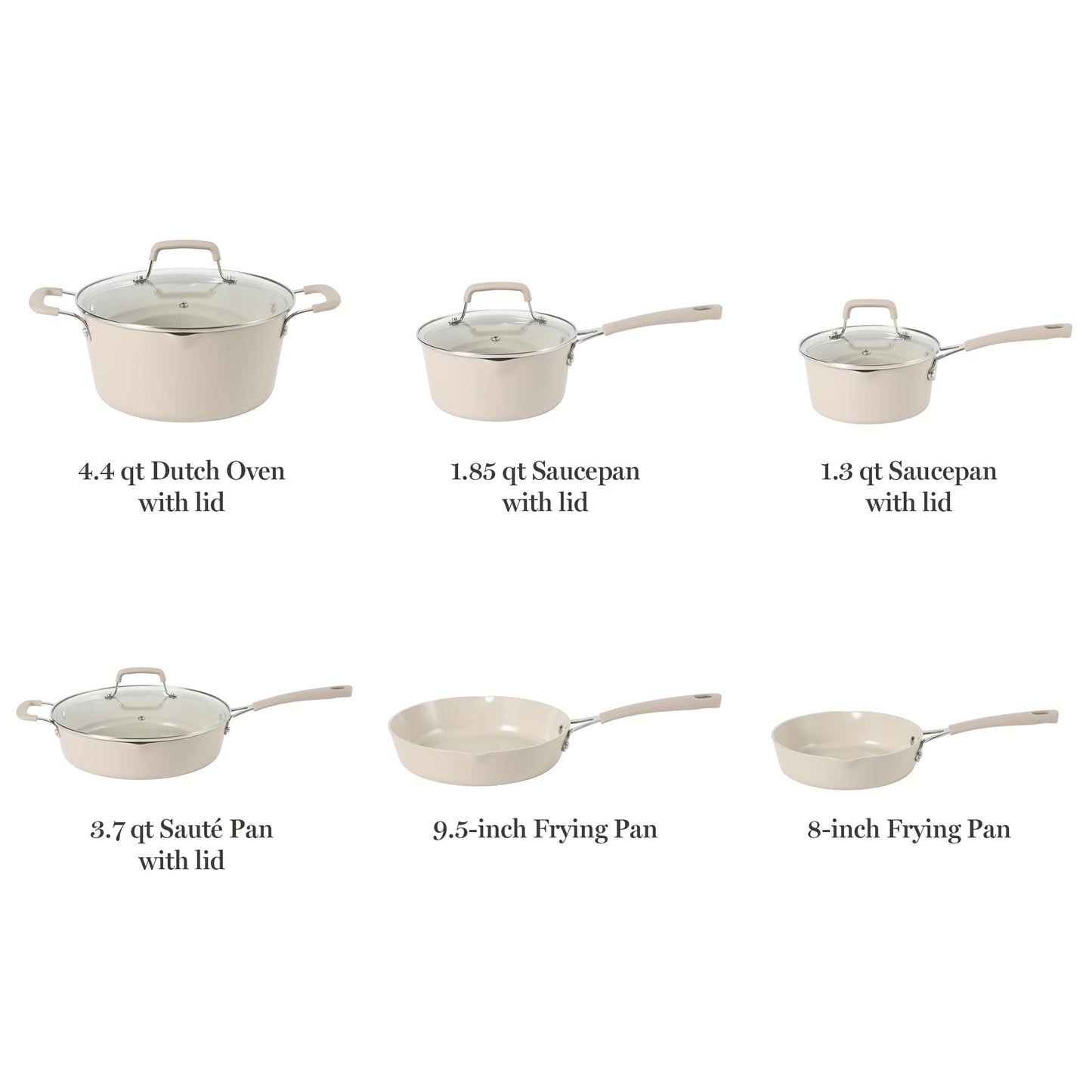Martha Stewart Heathland Premium Nonstick PFA Free Ceramic Interior 10-Piece Tapered Aluminum Cookware Set - Taupe