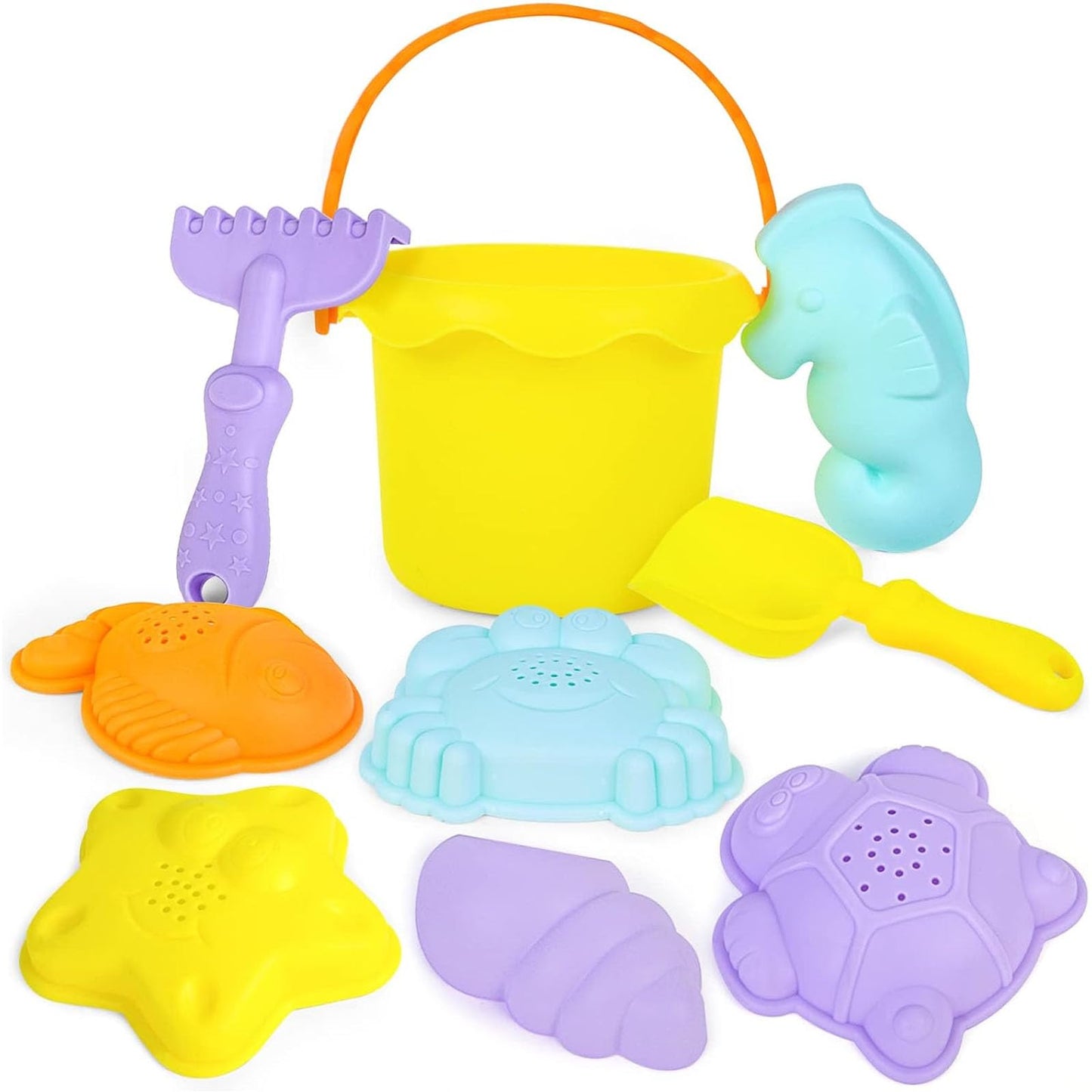 3 Otters Beach Toys Set, Baby Beach Buckets and Shovels RakesTool Kit Sand Bucket Boys and Girls Sand Toys Set 9PCS