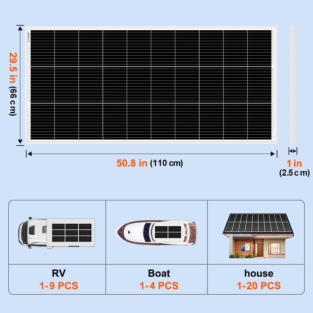 DOKIO 200W Monocrystalline Solar Panel 12V, Half-Cell High Efficiency Glass Module with Aluminum Frame, MC4 Connector, Pre-Drilled Holes for RV, Boat, Roof, Off-Grid Power