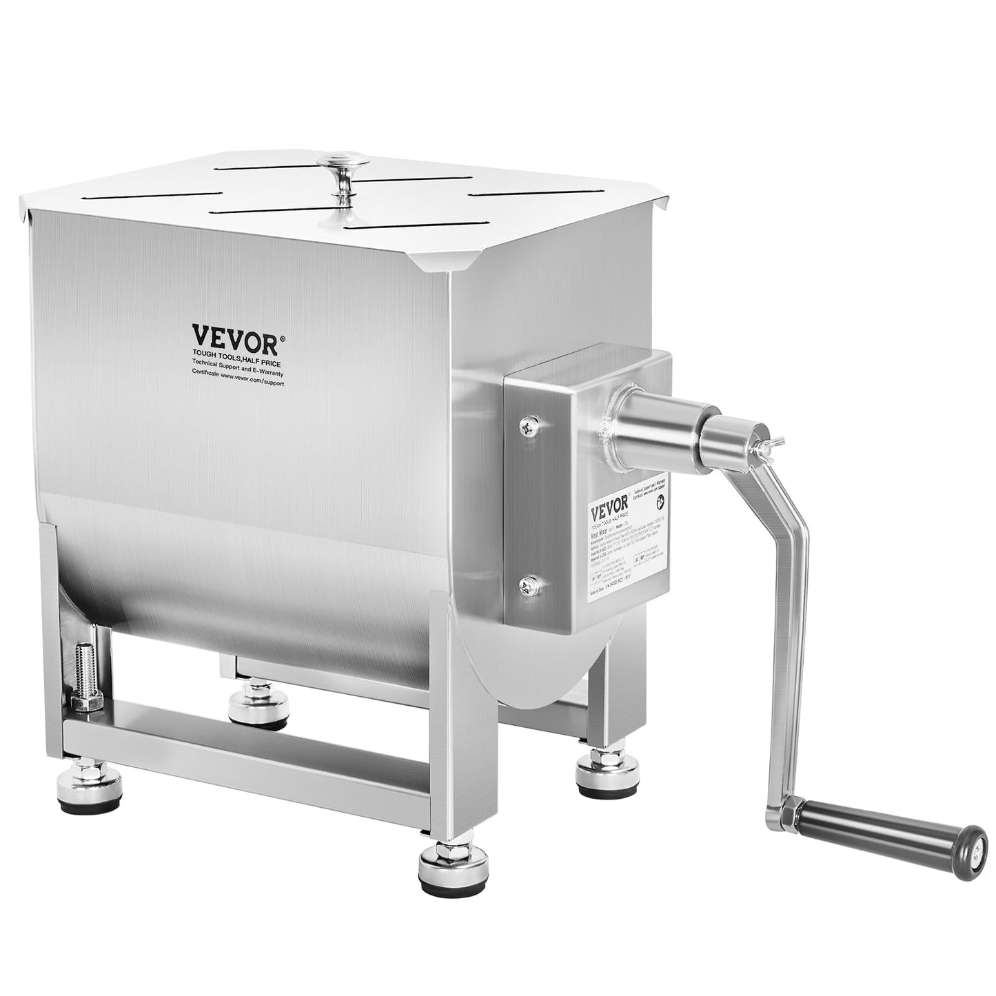 VEVOR Manual Meat Mixer, 80 Pound Capacity Tank Meat Processing Equipment, Stainless Steel Meat Mixer, Sausage Mixer Machine with Lid and Handle, Ground Beef Hand Mixer, Silver