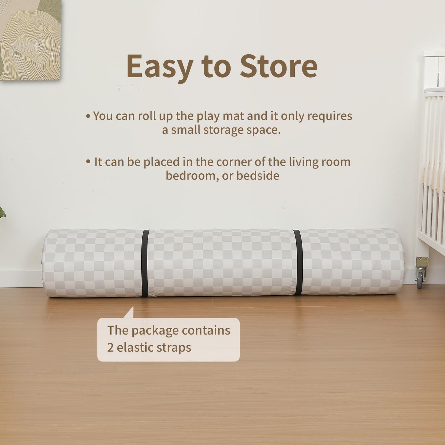 Yumiio Large Vegan Leather Baby Play Mat for Floor,1.3"Thick Foam 59x82 Foldable Waterproof Kids Play Mat,Stylish and Just Wipe-Clean Playmat for Baby Play on Floor (Grey Checker)