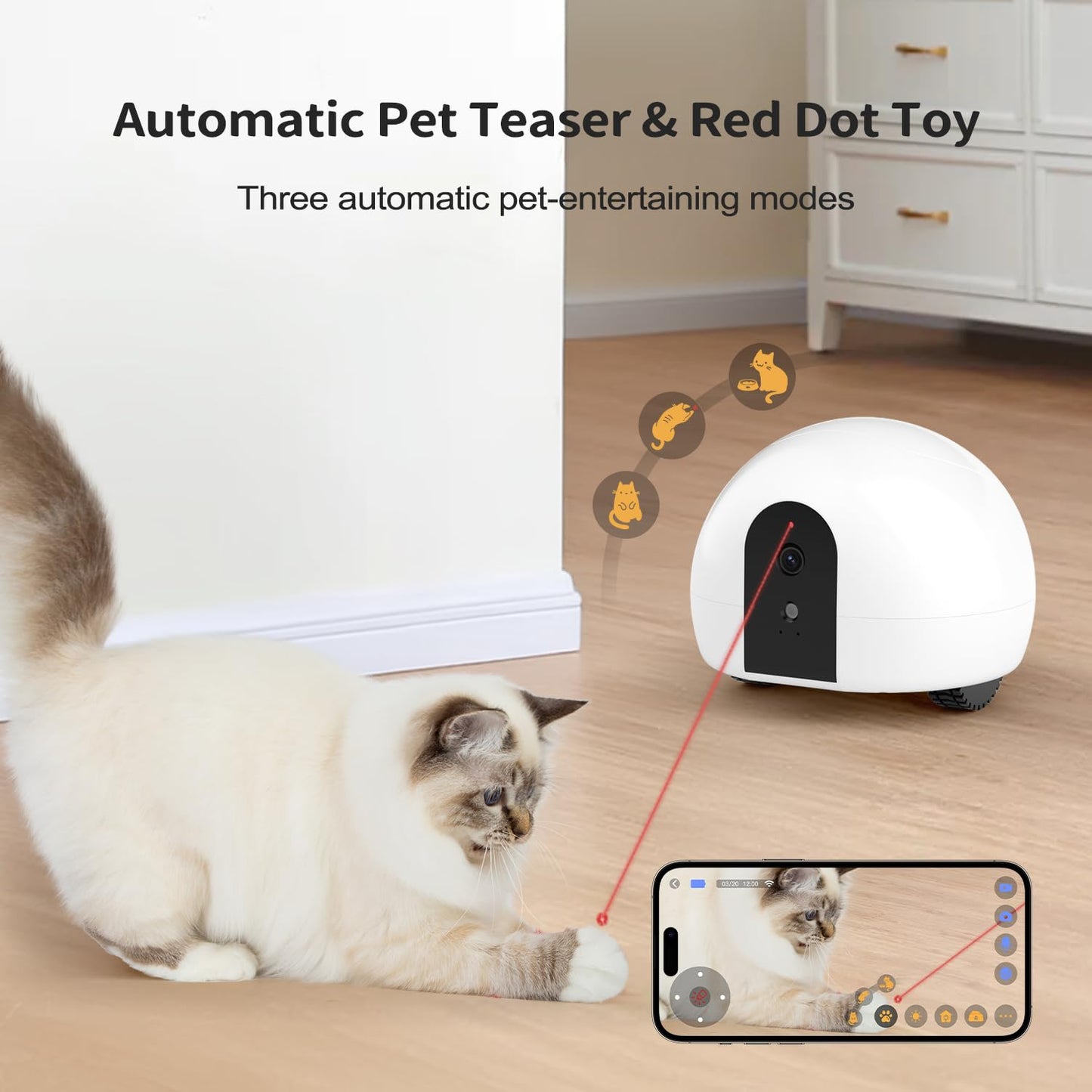 pumpkii Cat Camera with Interactive Pointer Toy, Moving Robot for Dog and Cat, Mobile Pet Camera Treat Dispenser with Phone App, Auto Recharging and Night Vision, Two-Way Audio (2.4G Wi-Fi Only)