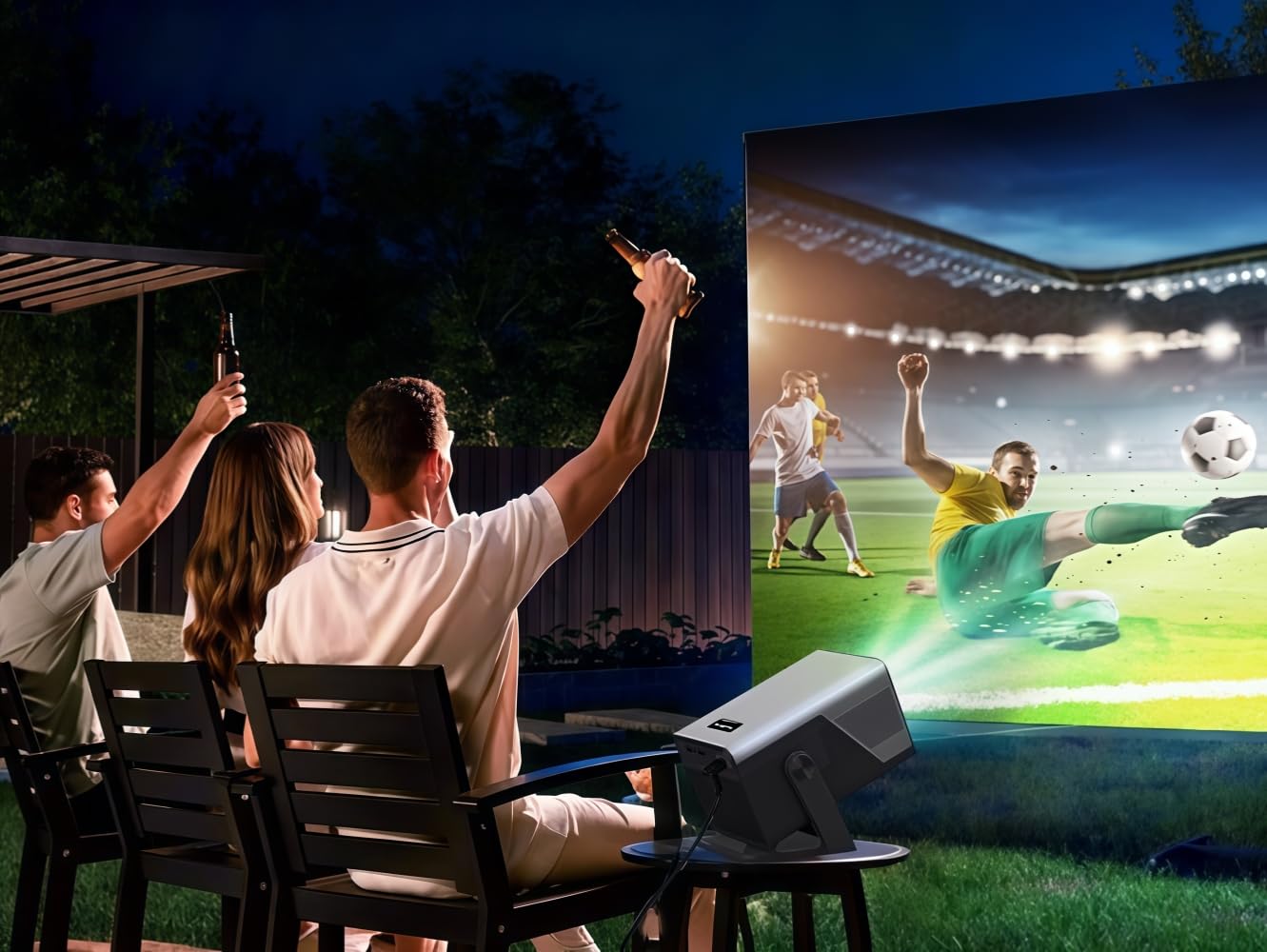 [2000 ANSI/AI Visual Calibration/4K Support] X7 Native 1080P Smart Projector with Android 14 OS, Portable Movie Projector for Bedroom & Outdoor, AI Auto Focus & Keystone Black & Slate Gray Gold