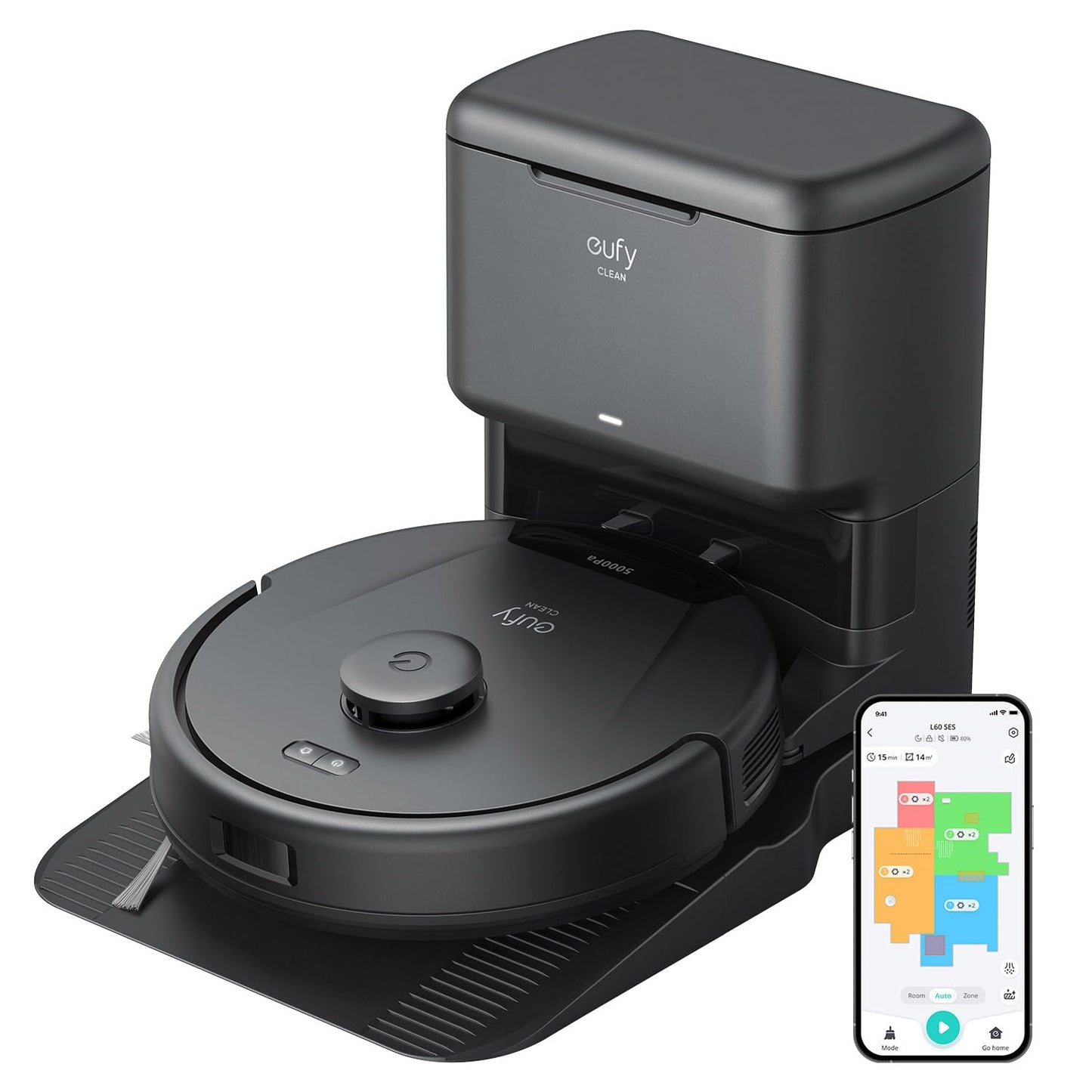 eufy L60 Robot Vacuum with Self Empty Station, Hair Detangling Technology, Up to 60 Days Hands Free Cleaning, 5,000 Pa Suction (Renewed)