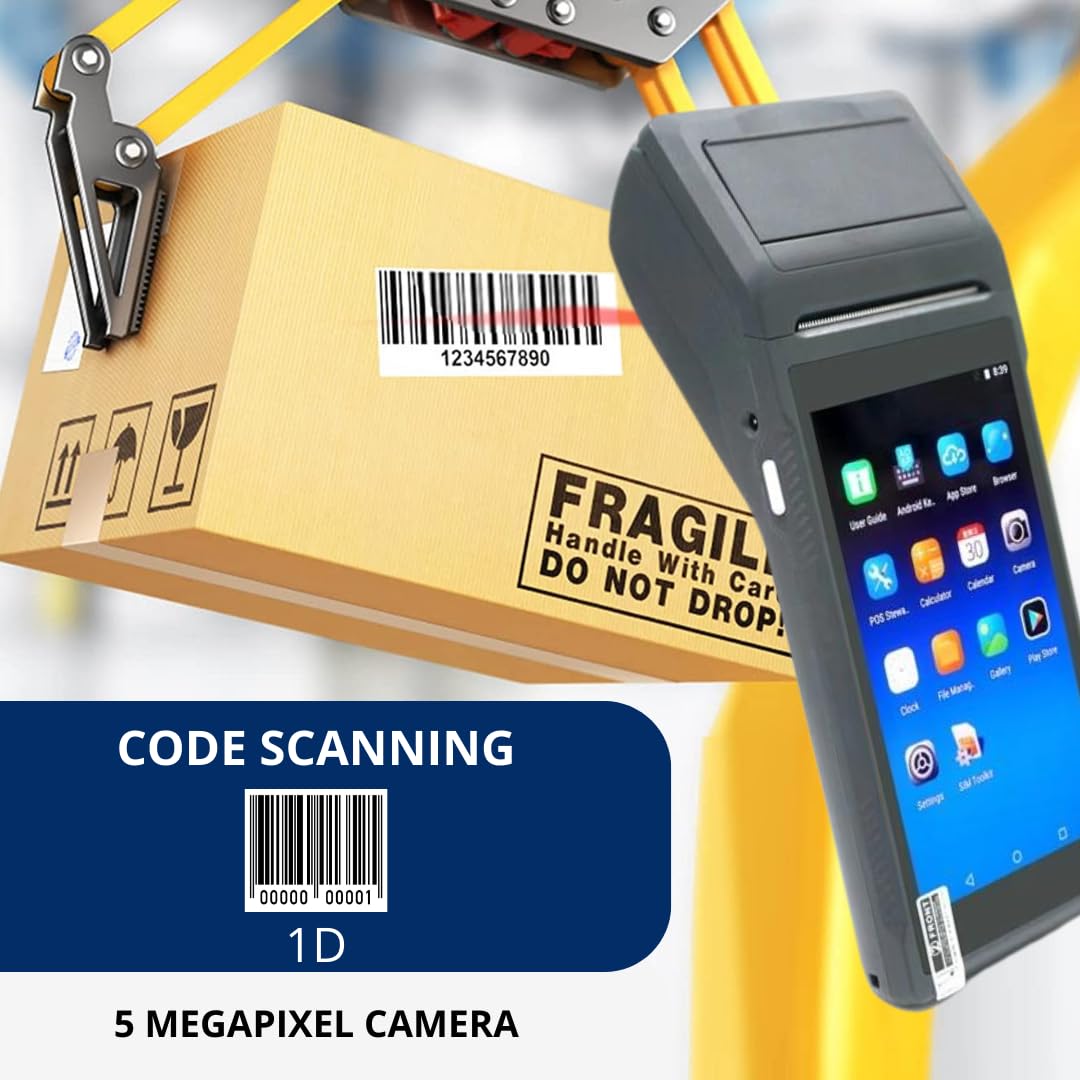 POS PDA Q2i Receipt Printer 58mm High Speed Thermal Printer with Android 11, 5.5’’ Touch Screen. Handheld Mobil Point of Sale Tablet. Scan1D barcodes. Support 3G. 2 GB RAM + 16 GM ROM