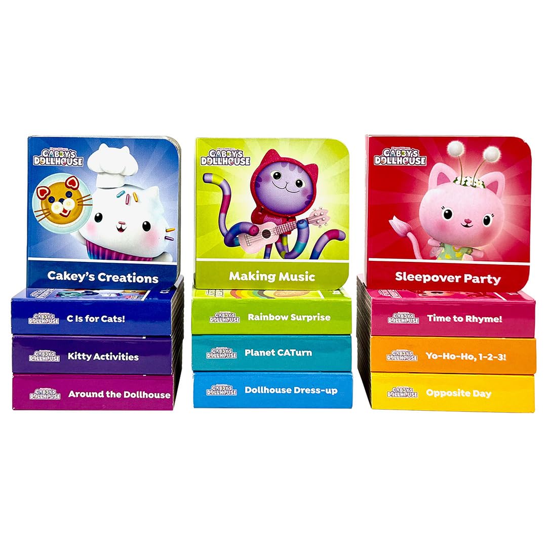 DreamWorks Gabby’s Dollhouse - My First Library Board Book Block 12-Book Set - First Words, Alphabet, Numbers, and More! - PI Kids