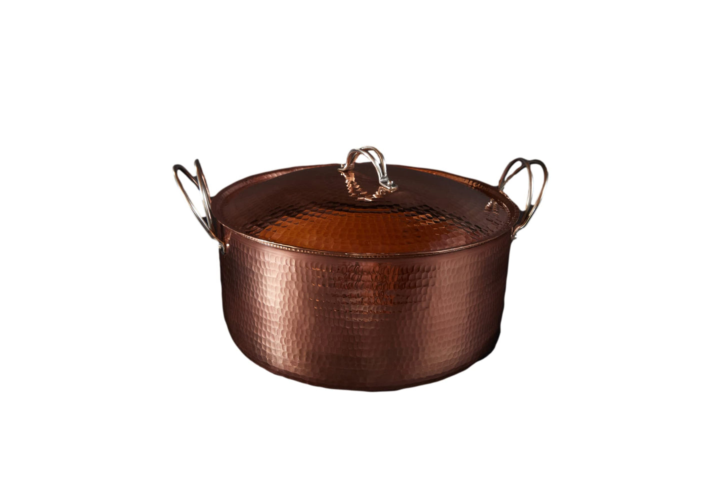 Sertodo Copper Dutch Oven | 12 in Diameter x 6 in Tall| Big and Beautiful | 11.5 Quart Capacity | Patented Stainless Steel Handle System | 100% Solid Copper, Heavy Gauge, Hand Hammered