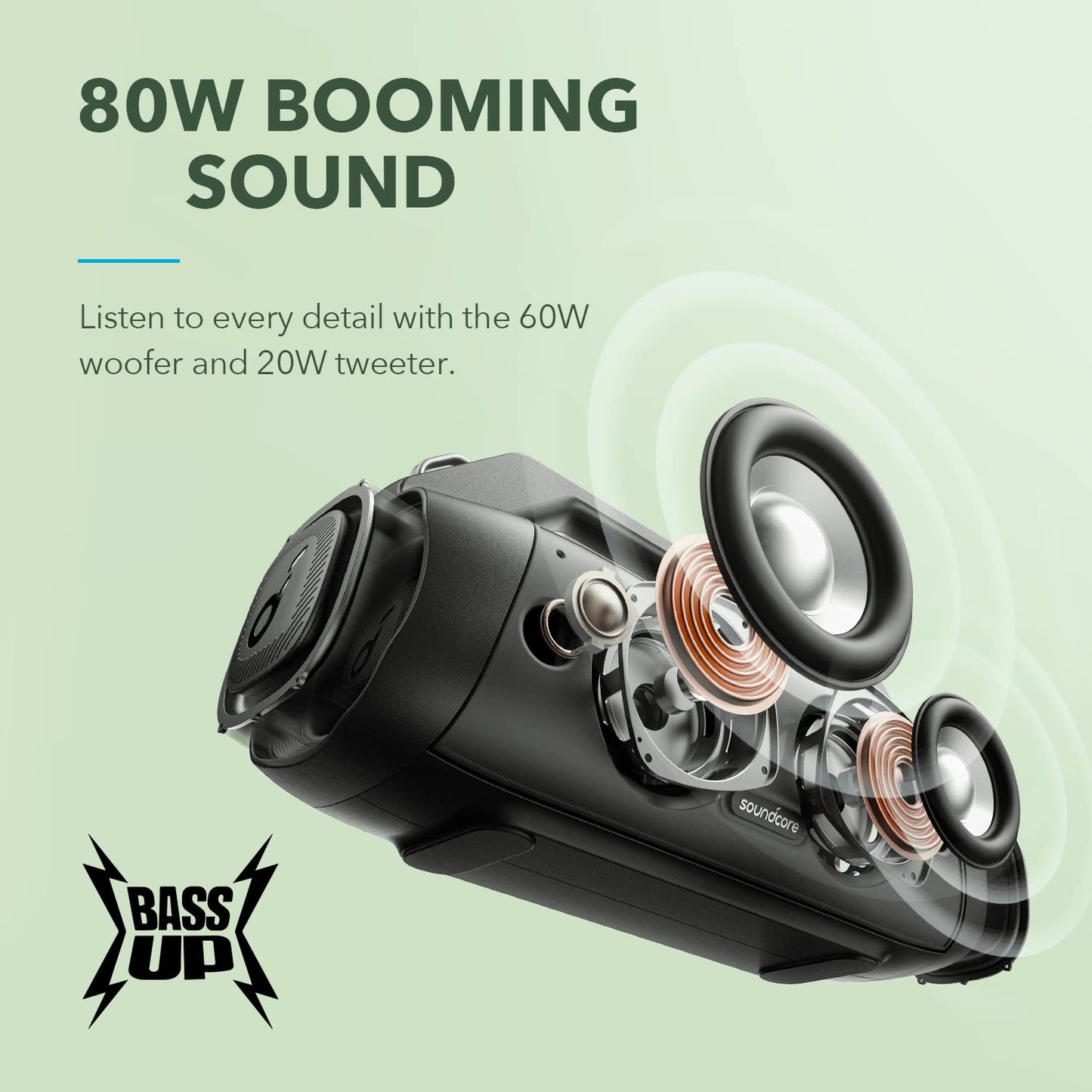 Soundcore Anker Motion Boom Plus IP67 Outdoor Speaker with 80W Stereo Sound, Black