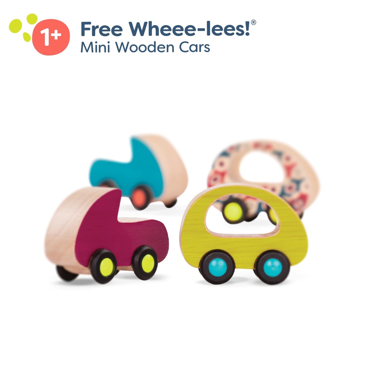 B. toys – Wooden Toy Cars Set with 6 Colorful Vehicles for Kids & Toddlers – Durable Trucks – Easy – Grip Kids Toys for Ages 1+