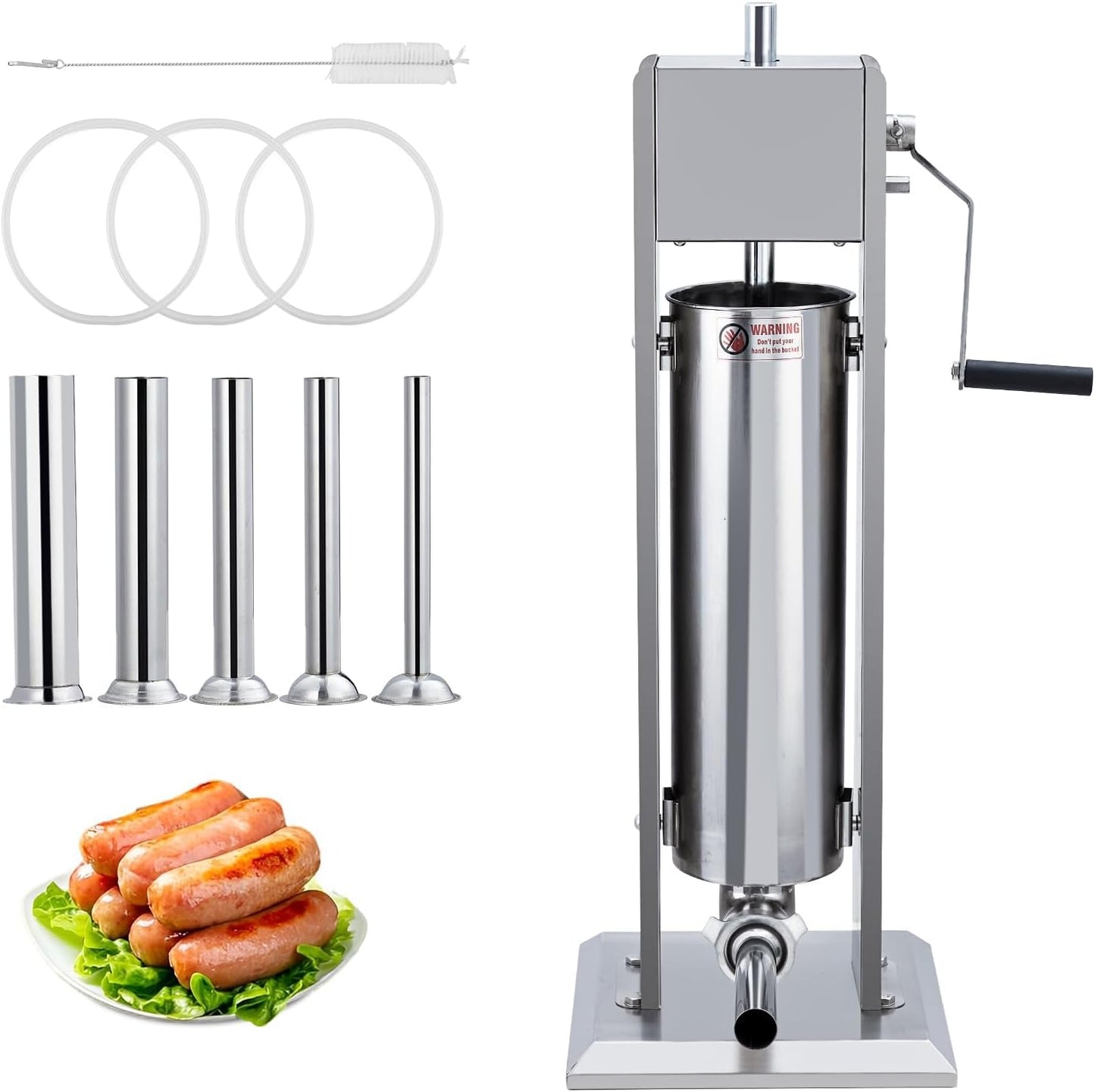 Manual 15LBS/7L Sausage Stuffer | Dual-Speed Heavy-Duty Filler with 5 Stainless Steel Tubes | for Home & Commercial Use