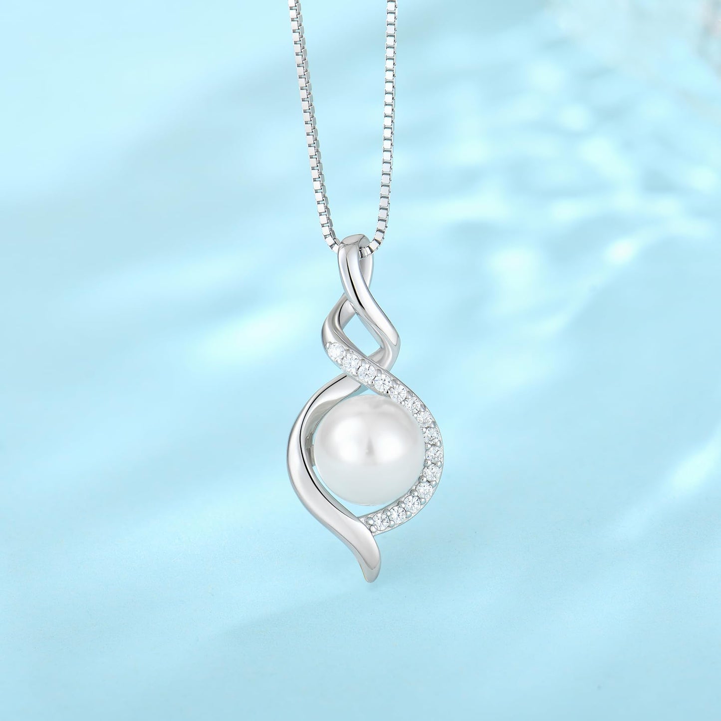 Rocayi Pearl 925 Sterling Silver Infinity Earrings and Necklace Jewelry Set for Women