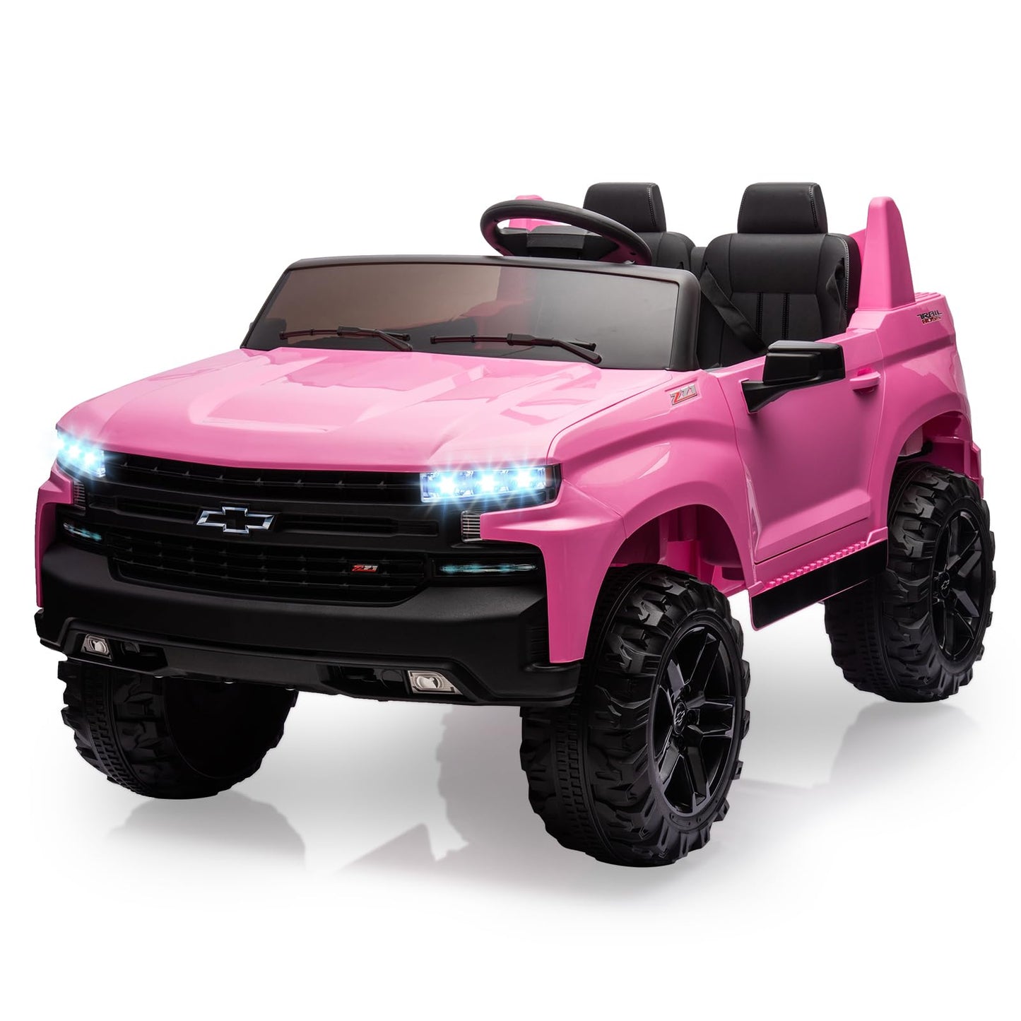 Jojoka Baby Car 24V 2-Seater Truck Licensed Chevrolet Silverado Ride On Toy w/Parent Remote Control,4xSpring Suspension, Wireless Music, Electric Vehicle Car for Kids Ages 3-8,Pink
