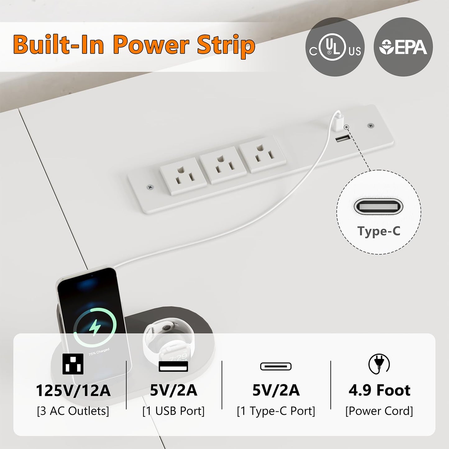 TVU 2 Person Desk with 8 Drawers, Large Home Office Computer Desk with Power Outlets, 78 Inch Long Double Desks for Two People, White