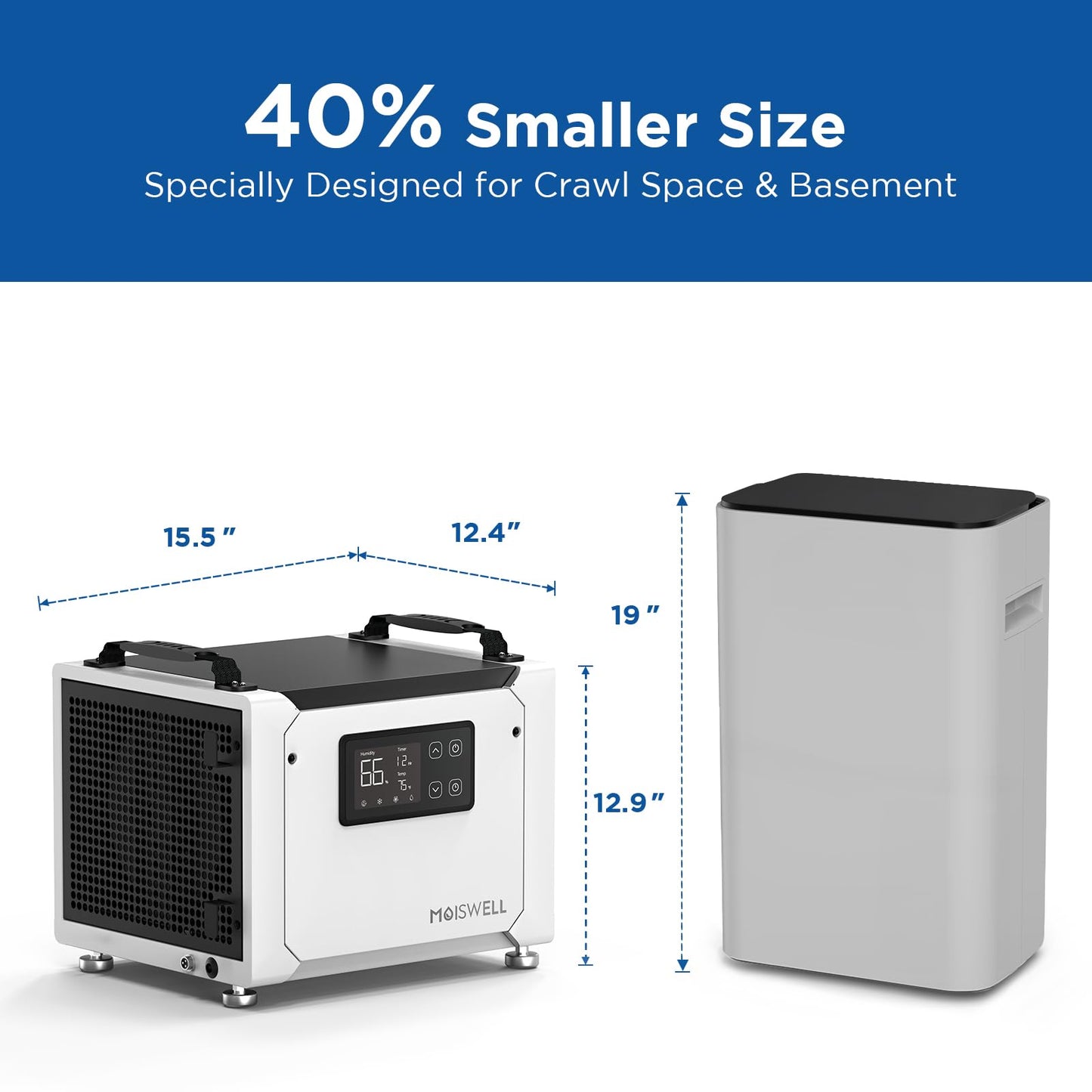 Moiswell 70 Pints Commercial Dehumidifier with Drain Hose, Compact Crawl Space Dehumidifiers for Basement and Home, Energy Star Certified, Automatic Defrost