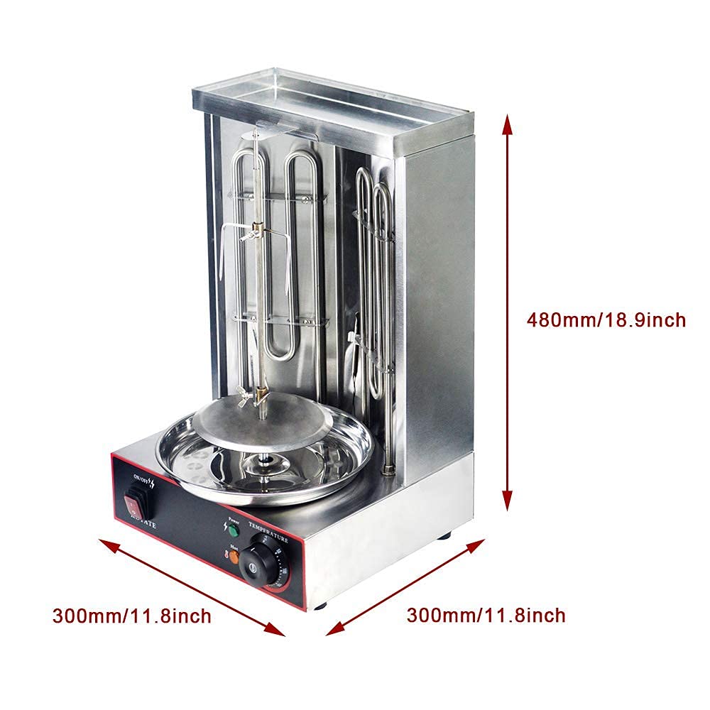Li Bai Shawarma Machine Electric Vertical Kebab Grill Gyro Rotisserie Oven Meat Broiler with 2 Heating Tubes Stainless Steel Body 110V For Home Restaurant Kitchen（Registered Design Patent）