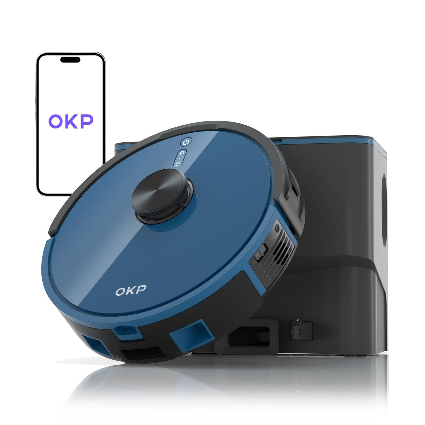 OKP L3 Robot Vacuum Self Emptying Station for 60 Days, LiDAR Navigation, 200Min,4000Pa Suction, 2.4G WiFi/App/Alexa Control, Robotic Vacuum for Pet Hair, Carpet, Floors,Blue