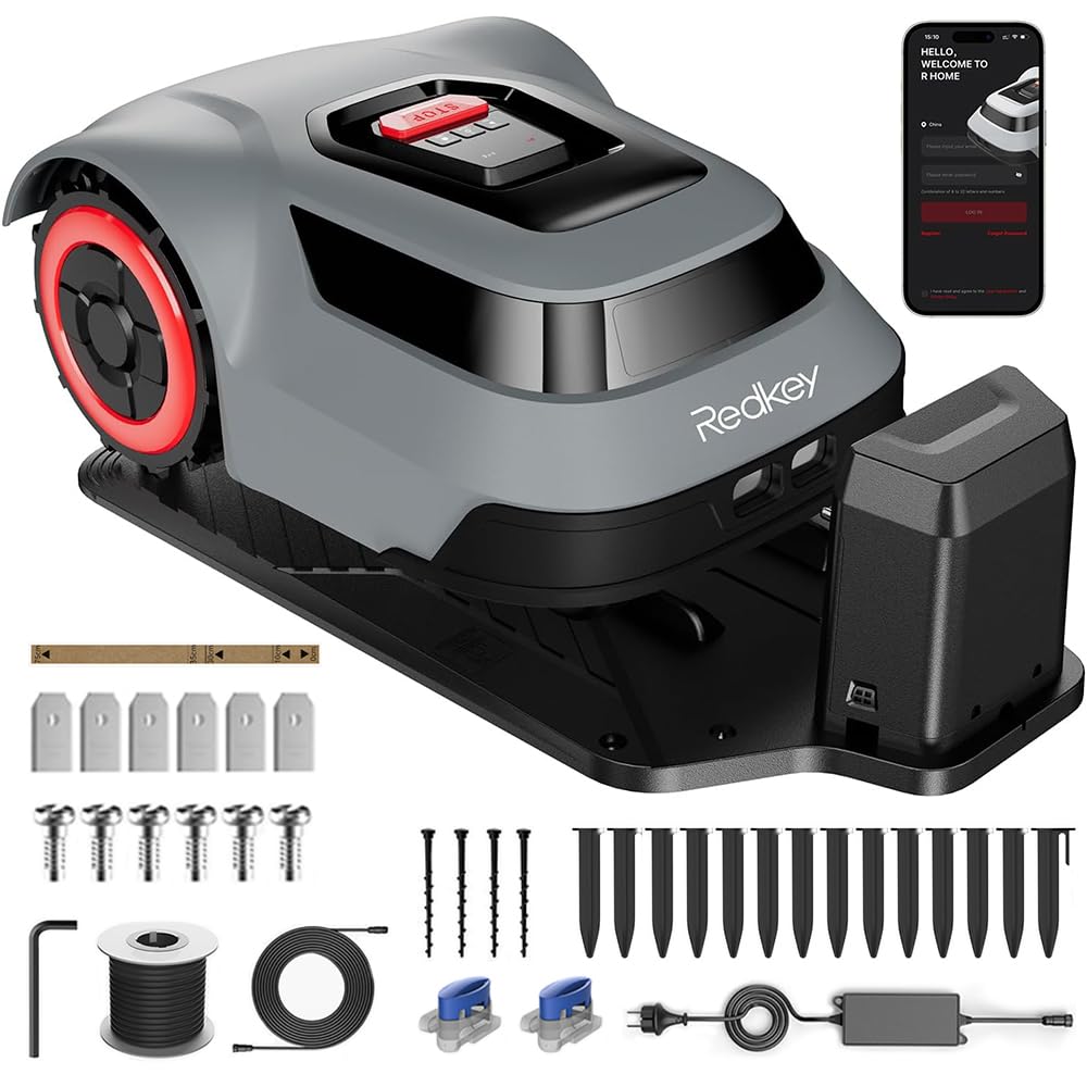 Redkey MGC1000 Robot Lawn Mower with 390ft Boundary Wires for 0.12 Acre (1/8 Acre), 45% Slope, 70Mins Runtime, Auto Recharge, Automatic Robotic Lawn Mower w/Precise Location & Breakpoint Detection
