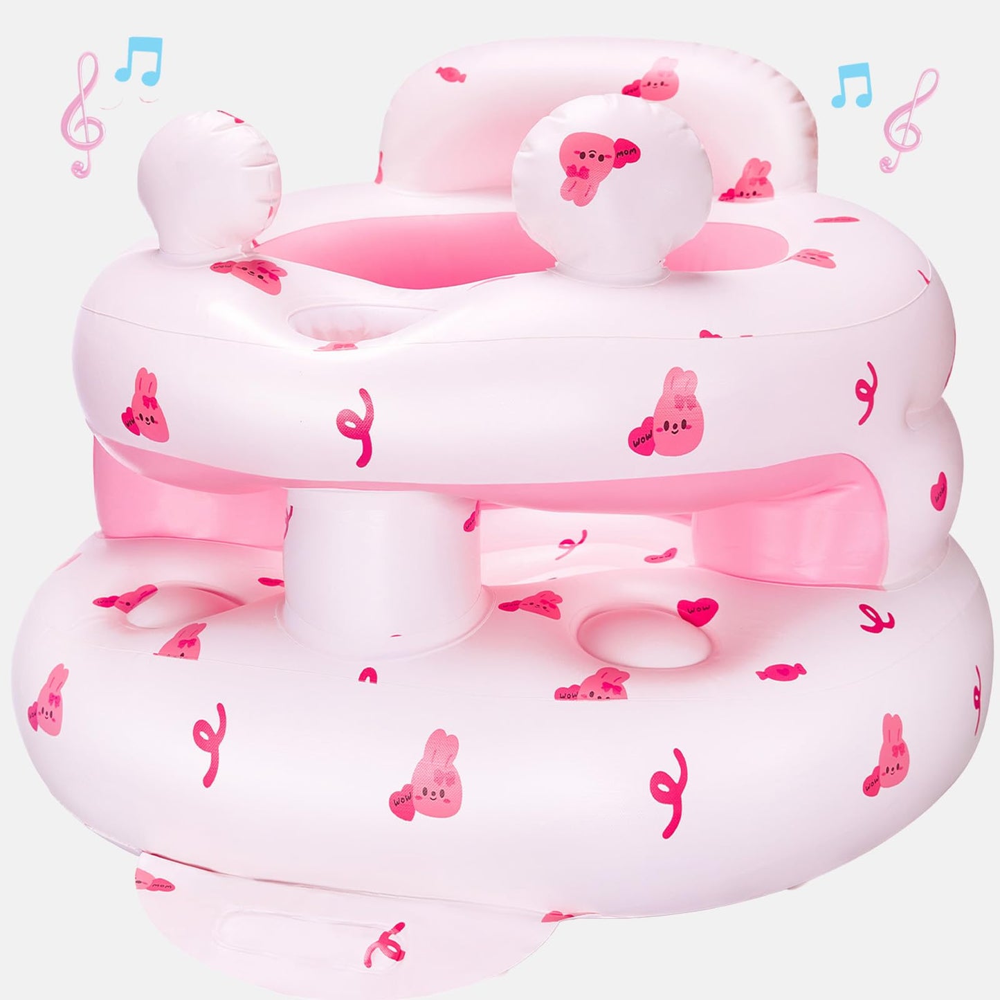 Inflatable Baby Seat for Babies 3-36 Months，[Squeaky Sound & Anti-Fall Design] Inflatable Chair with Sound-Making Ears, Baby Seat for Sitting-Up Practice, Built-in Air Pump (Pink Bunny)