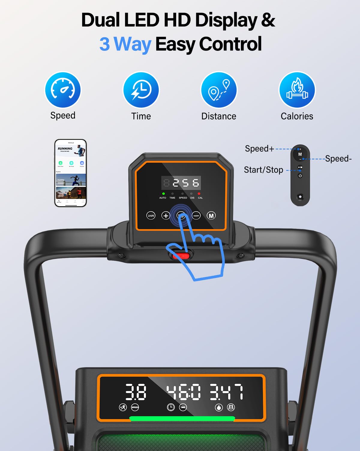 Walking Pad Treadmill with 15% Incline & Dual LED Display, 4 in 1 Walking Pad with Handle Bar, 3.5HP Foldable Treadmill with Incline, Treadmills for Home 350LBS, 4 Adjustable Incline, RGB Light