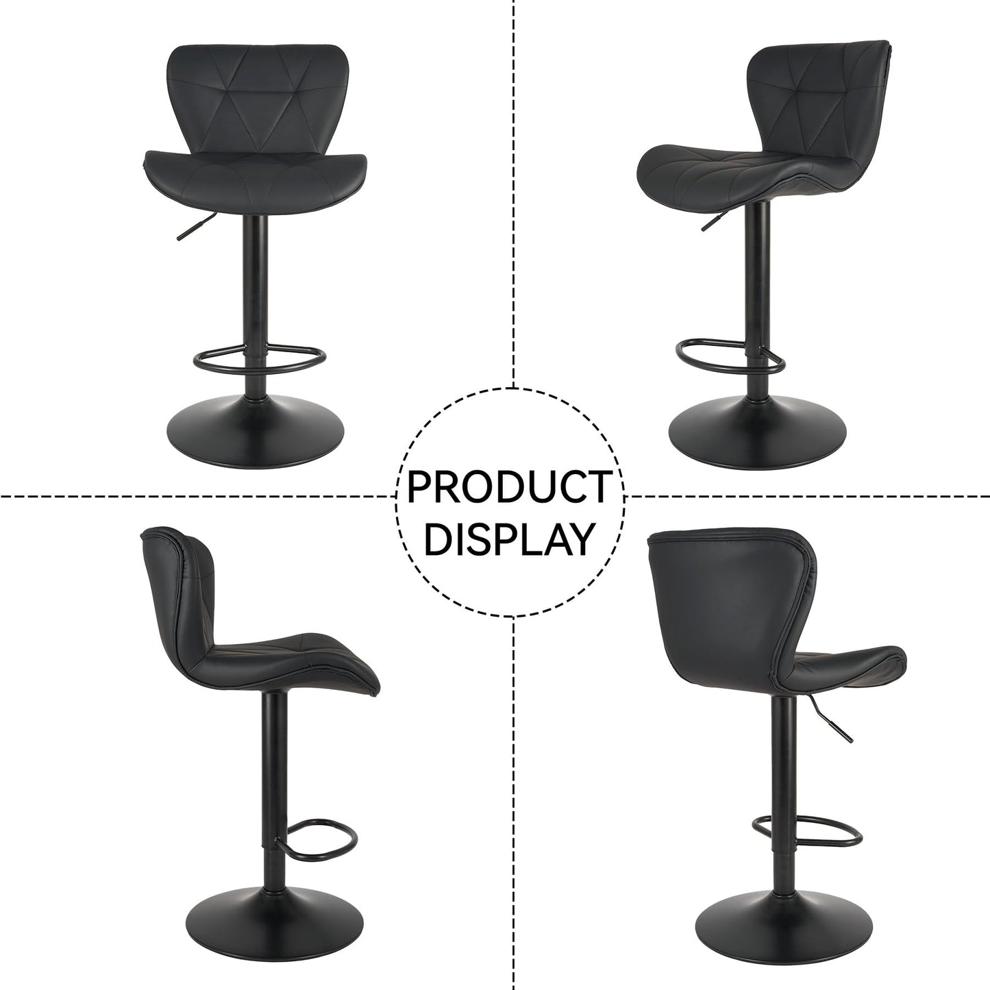 Nalupatio Modern Bar Stools Set of 2, Adjustable Faux Leather Upholstered Swivel Bar Stools, Counter Height Bar Chairs with Back for Kitchen Island, Black