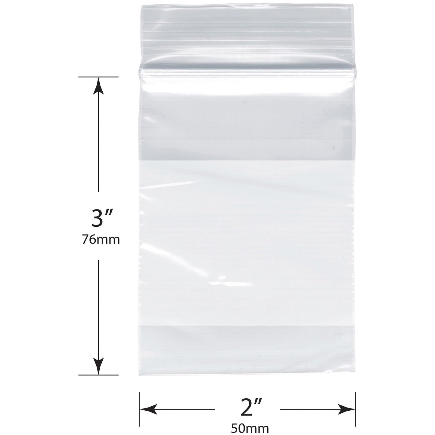 Plymor 2" x 3" (Case of 20,000), 2 Mil with White-Block Zipper Reclosable Plastic Bags