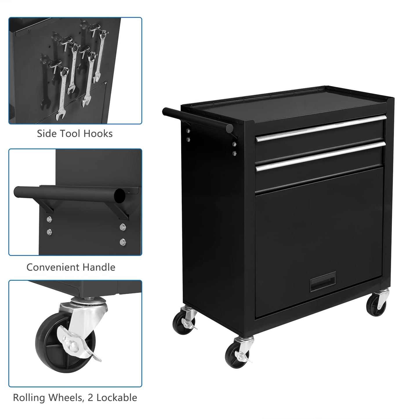 TUFFIOM 8-Drawer Rolling Tool Chest, Tool Storage Cabinet w/Lockable Wheels, Detachable Top, Drawers & Side Hooks, Mechanic Tool Organizer Box for Garage Warehouse Repair Shop