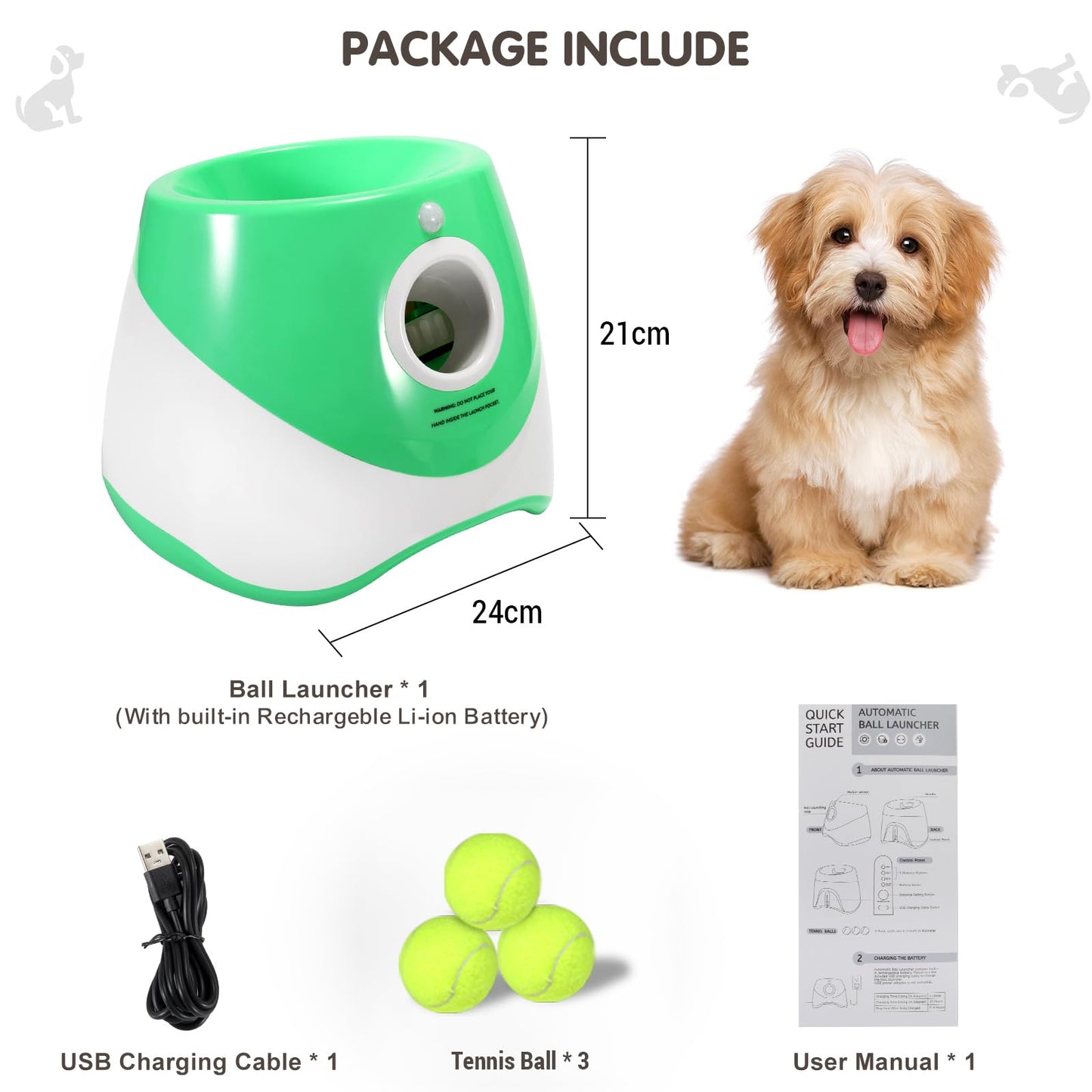 Automatic Dog Ball Thrower with 3 Interactive Tennis Balls, Electric Pet Dog Ball Launcher Interactive Dog Toy,Adjustable Distance Settings for Indoor and Outdoor Play