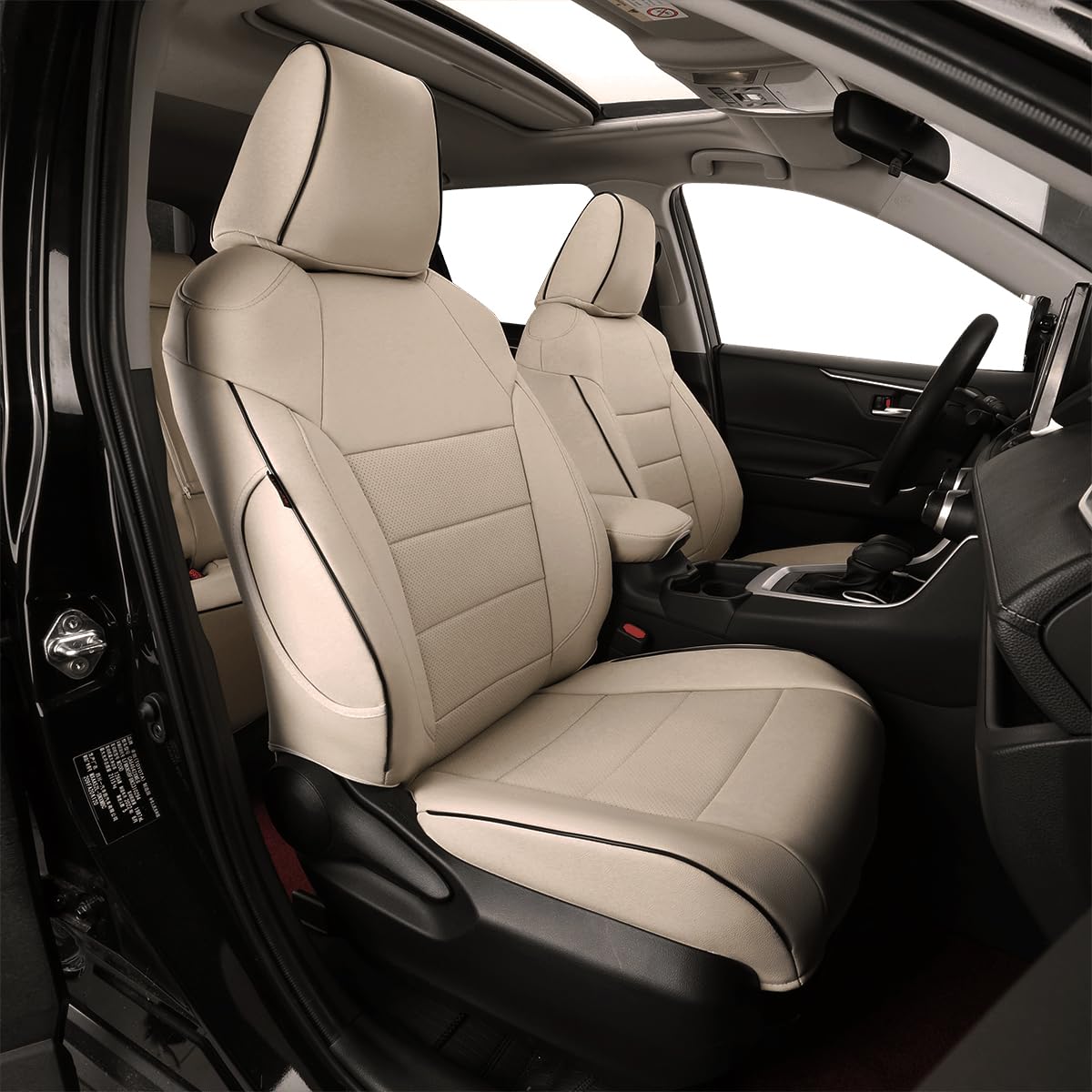 EKR Rav4 Seat Covers Custom Fit for Toyota Rav4 LE(NOT for Hybrid) 2013 2014 2015 2016 2017 2018,Leather Car Seat Cover for Trucks SUV Full Set,Faux Leather(Beige)