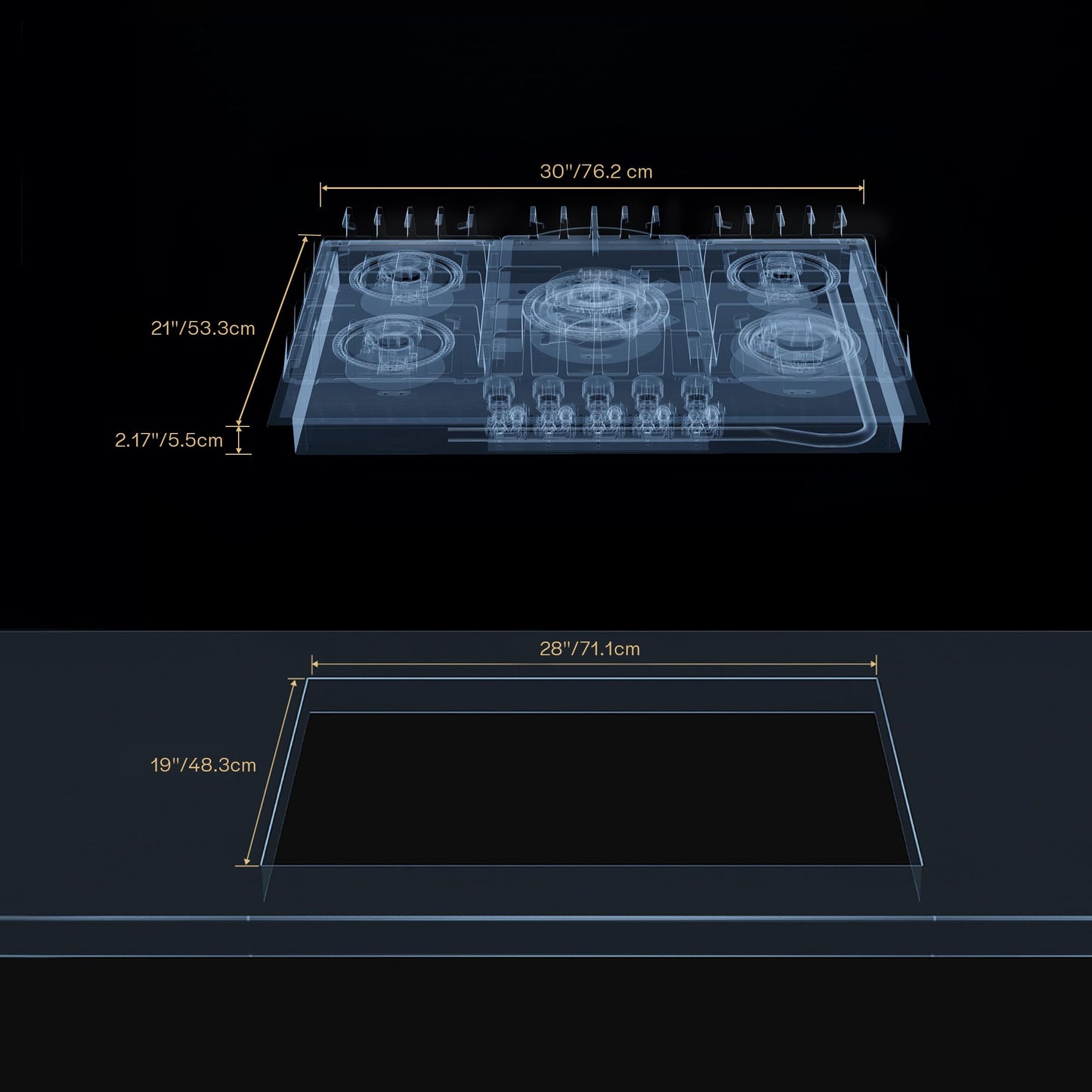 Empava 30 Inch Built-in Gas Cooktop with 5 Sealed SABAF Burners, Black Tempered Glass Surface, LPG/NG Convertible, Flame Failure Protection, Dishwasher Safe Grates