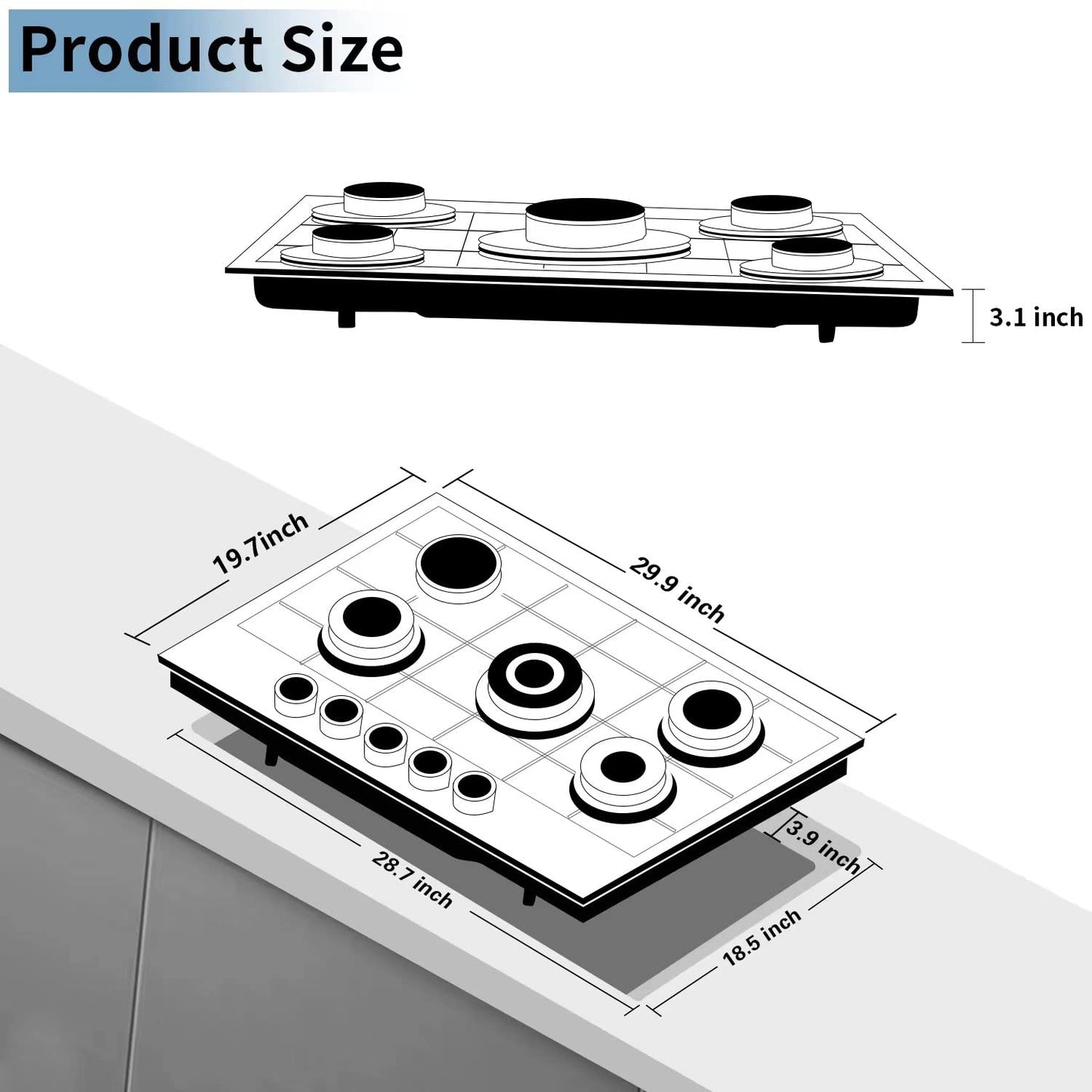 Anlyter 30 Inch Gas Cooktop, 5 Burners Built-in Gas Stovetop Stainless Steel LPG/NG Gas Stove Dual Fuel Sealed Gas Hob with Wok Stand and Pressure Regulator