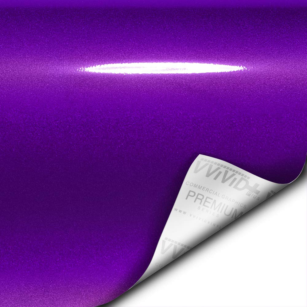 VViViD+ Ultra Gloss Candy Metallic Purple Vinyl Car Wrap Premium Paint Replacement Film Roll with Nano Air Release Technology, Stretchable Protective Cap Liner, Self Adhesive (25ft x 5ft)