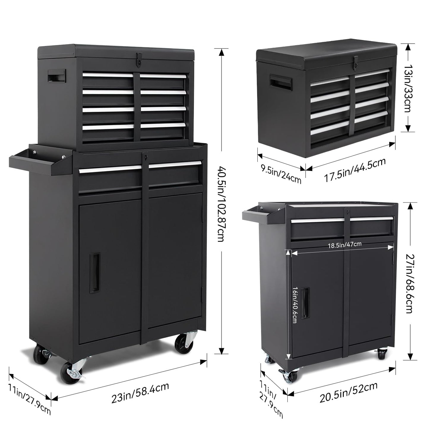 HPDMC 5-Drawer Rolling Tool Chest, High Capacity, Adjustable Shelf, Lockable Drawers, Detachable 2 in 1 Mechanic Tool Box Storage Cabinet with Wheels for Garage Workshop Warehouse Repair Shop