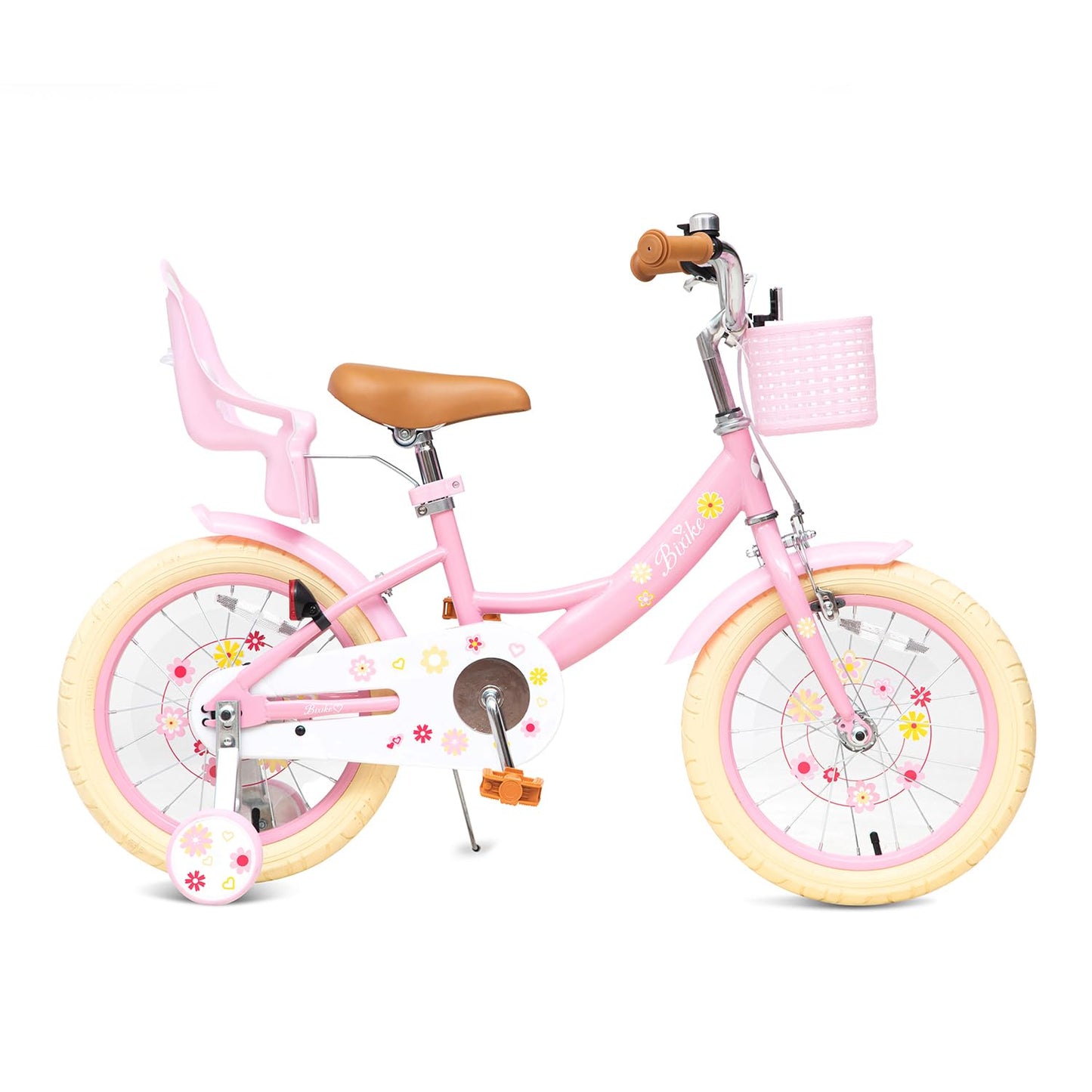 Bixike Girls Bike with Basket for Toddlers and Kids Aged 3-14 Years Old, 12 14 16 18 Inch with Training Wheels & Doll Seat, 20 Inch with Kickstand & Rear Rack, Princess Style Bicycle for Gift.