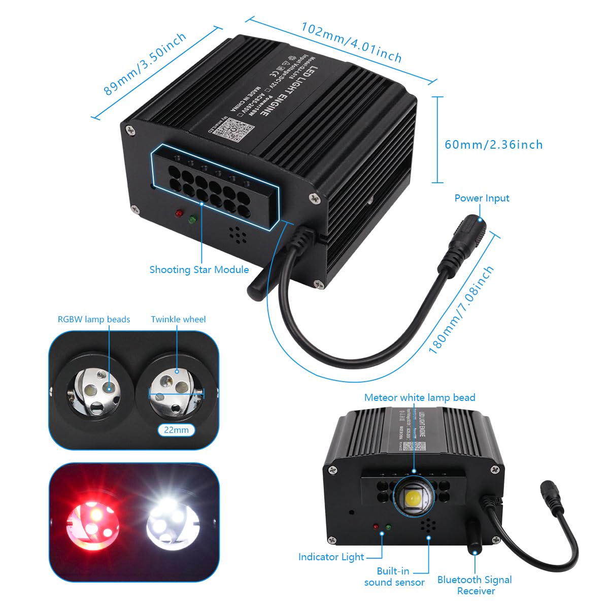 AKEPO Dual Color Twinkle+Shooting Star All-in-one Fiber Optic Lights, 1200pcs+240pcs Meteor Fibers in 0.03in 9.8ft 18W APP/Remote Control Car Home RGBW Sound Activated Starlight Headliners Kit