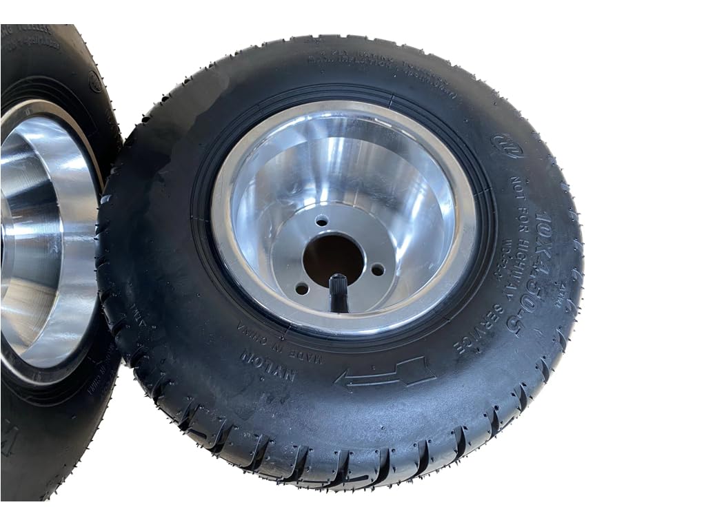 JOHNWELL 10''X4.5-5'' GO KART FRONT TIRES AND RIMS WITH 3 HOLES,2 PCS IN BOX,TIRES WITH GRAIN SURFACE TO INCREASE FRICTION COEFFICIENT AND IMPROVE SAFETY PERFORMANCE,DRIFT TRIKE,BUGGY