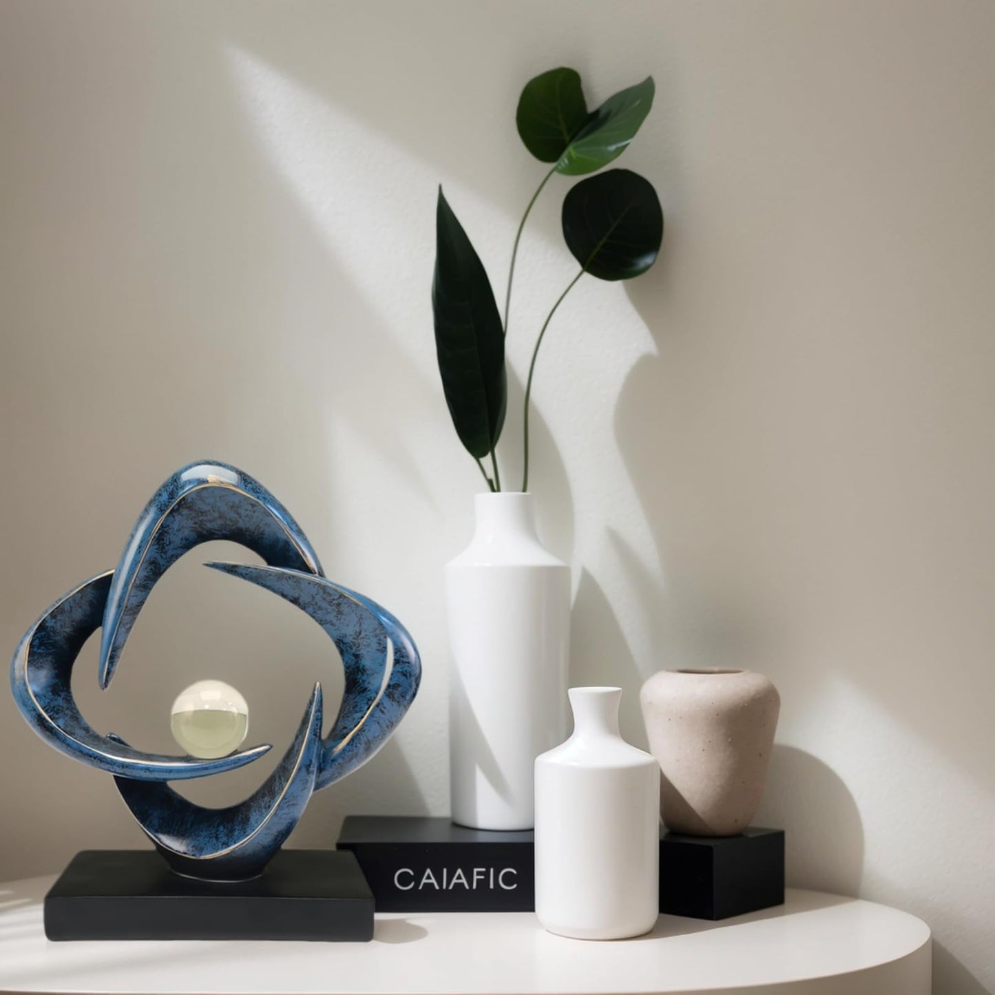 CECKQUE Modern Home Decor Abstract Decorative Sculpture Decorations for Living Room Dining Room Office, Resin Art Statues Coffee Table Bookshelf Decor Accents (Blue)