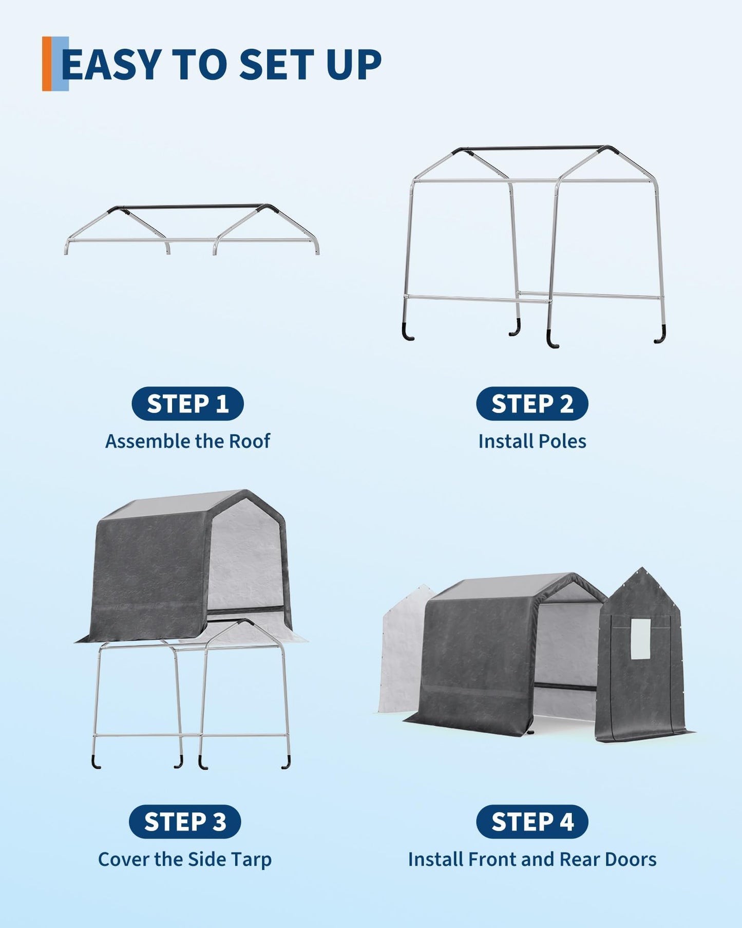  6X8 FT Heavy-Duty Portable Outdoor Storage Shed with Roll-Up Zipper Door & Vent, 240g Waterproof Carport Storage Shelter, UV-Resistant Canopy for Motorcycle, Firewood, Tools -Gray ﻿