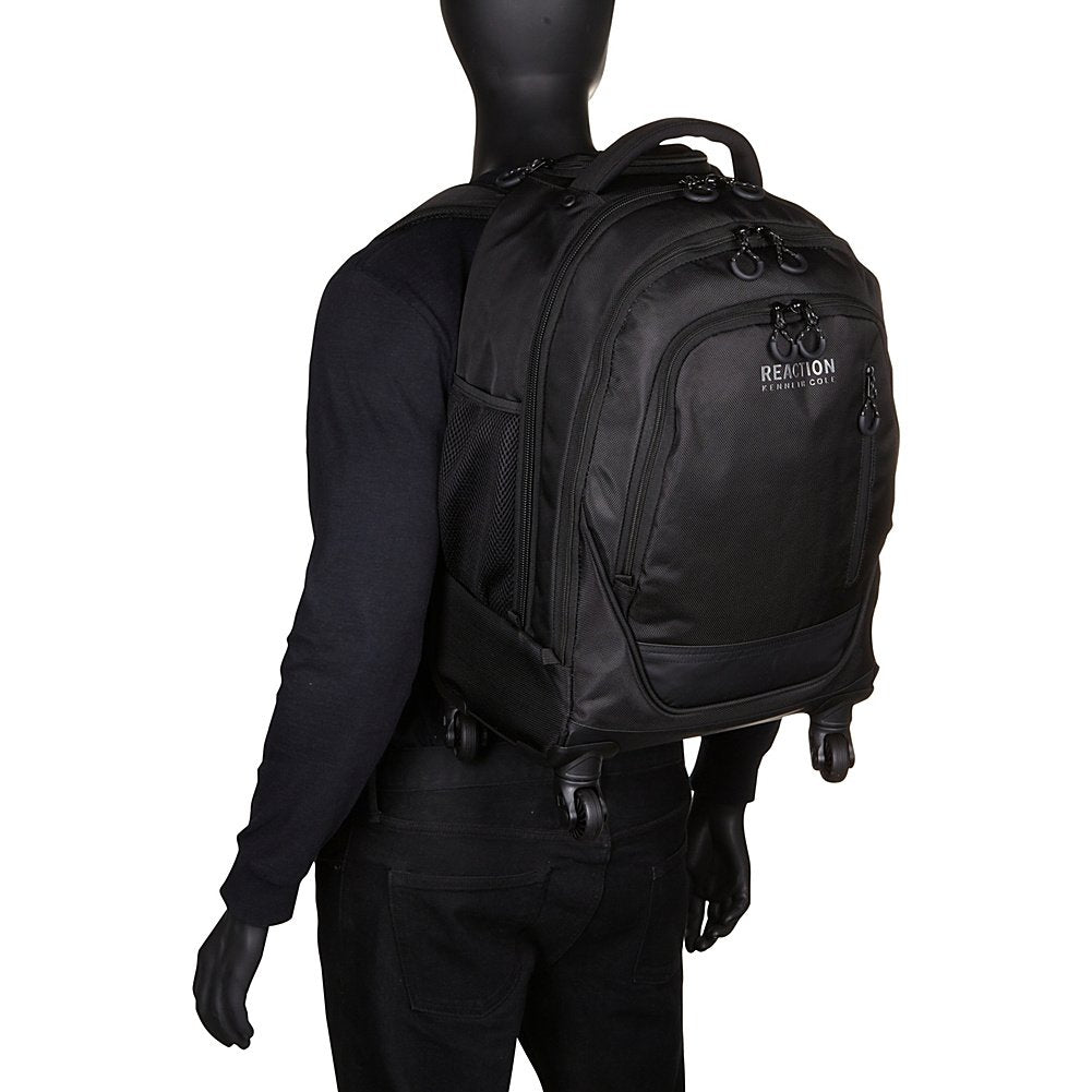 Kenneth Cole REACTION 17" Polyester Dual Compartment 4-Wheel Laptop Backpack, Black