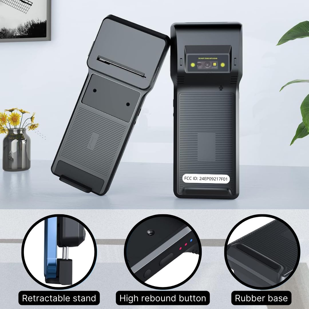 Multzo POS XP-P1 Portable Thermal Printer, USB & Bluetooth, 58mm Paper Width, High-Speed Printing, 1D/2D Barcode Scanning, Compatible with Windows, Linux, Android, iOS (Black)