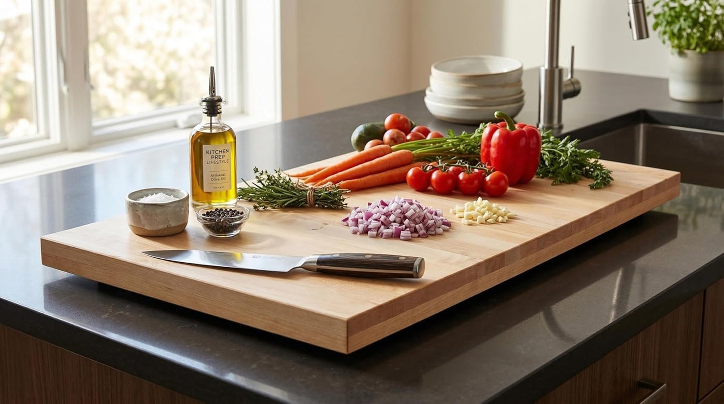 Express KitchQuip Solid Maple Butcher Block Countertop - 1.5” Thick Hardwood Work Surface for Kitchen, Workbench, Desk, Cart, or DIY Tabletop (48"L x 24"W)